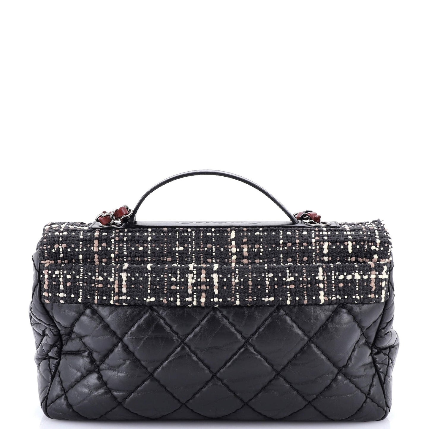 Chanel Cc Top Handle Flap Bag Tweed And Quilted Aged Calfskin Medium