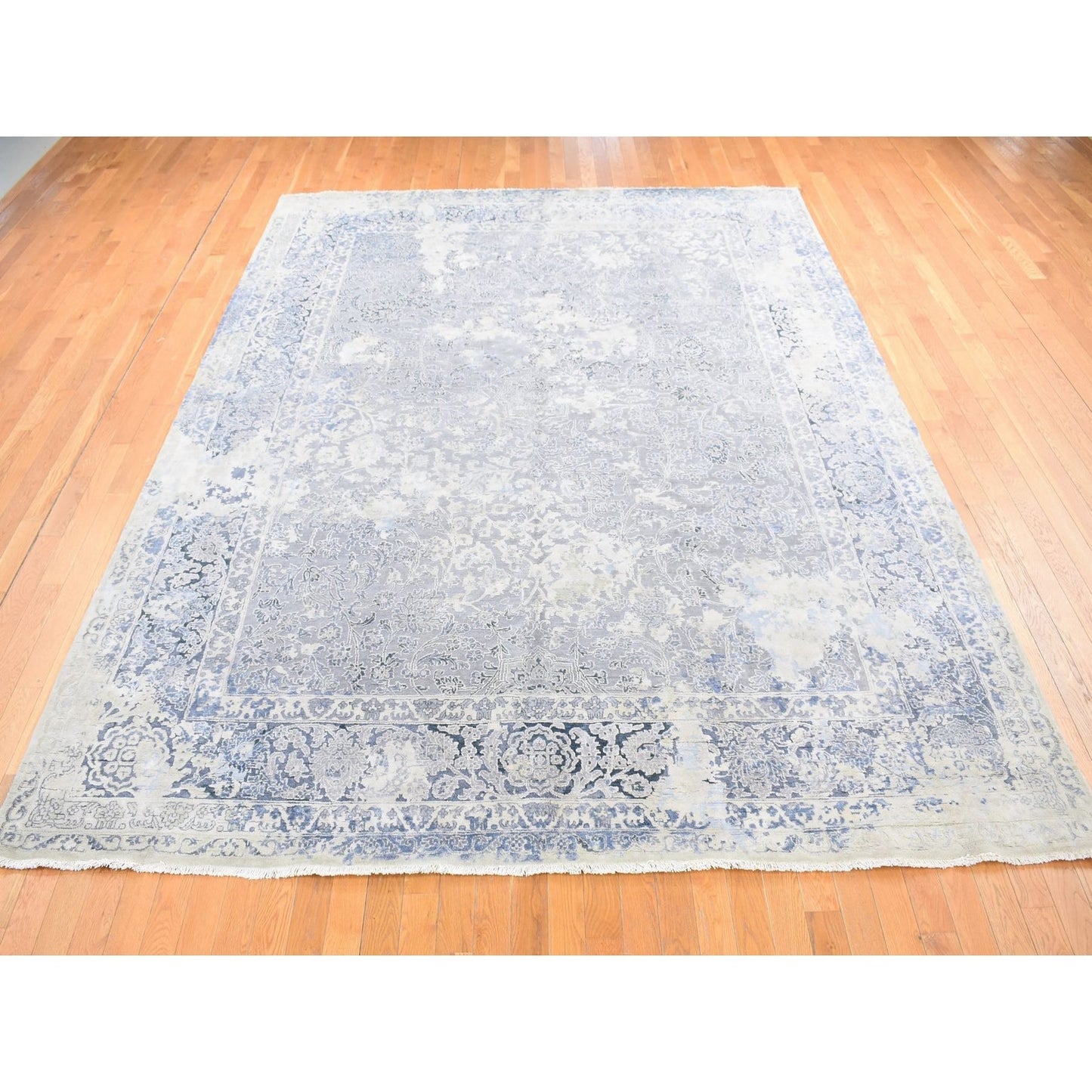 9'X12' Ash Gray Broken Kishoon Wool With Pure Silk Hand Knotted Rug