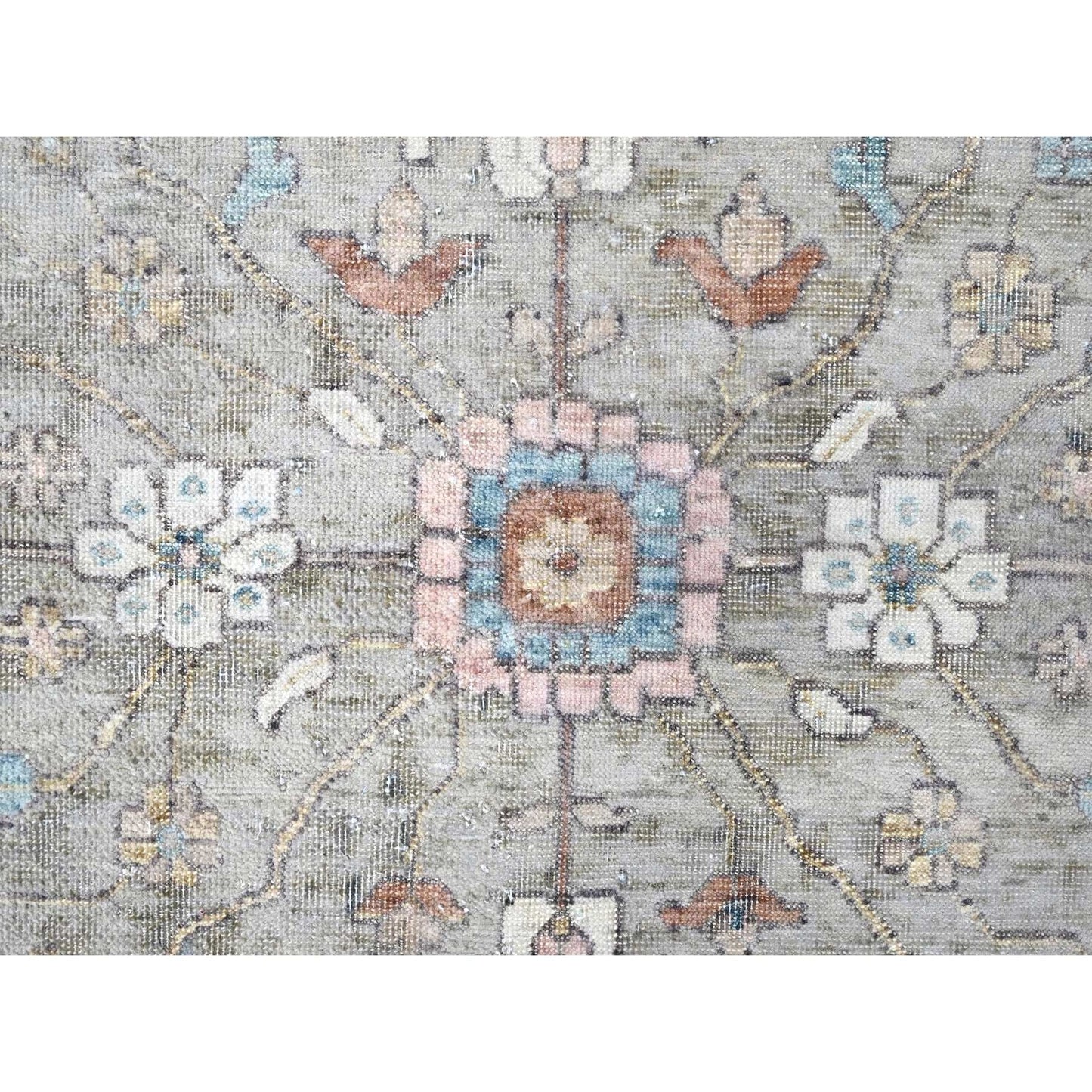 8'6"X11'3" Light Brown Antiqued Tebraz Design Pure Wool Hand Knotted Rug