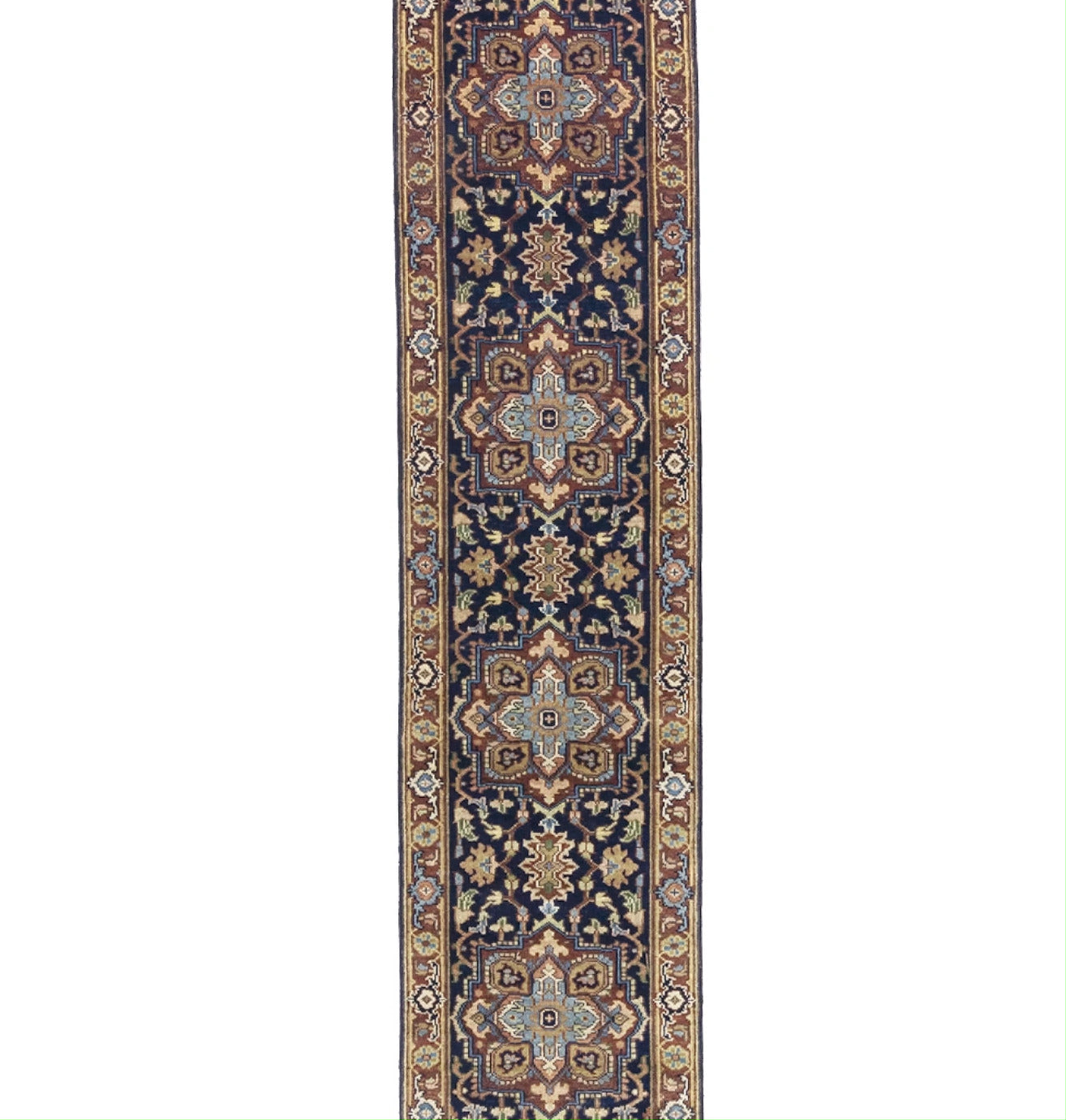Handmade Heriz Serapi Runner Rug Geometric