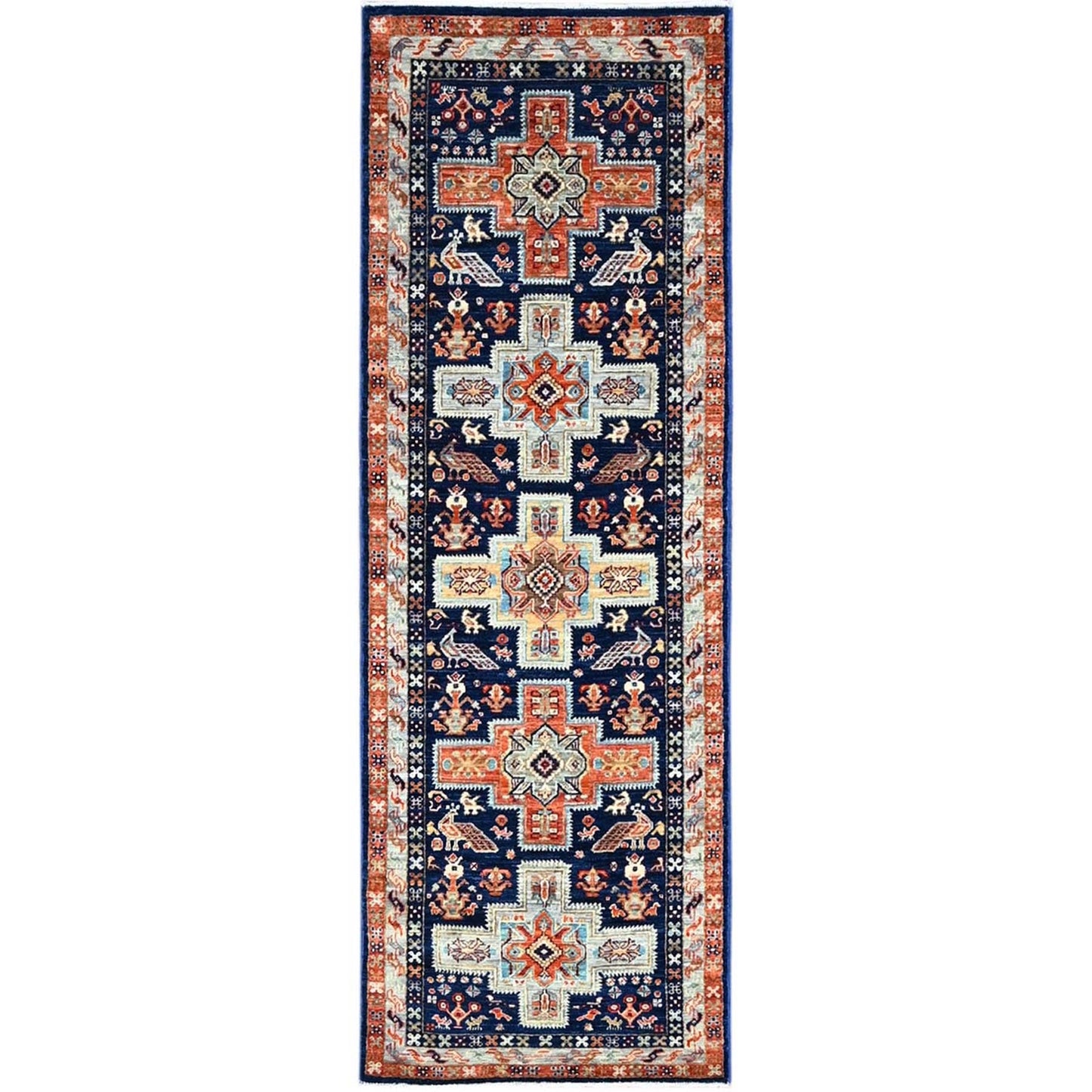 2'X5'10" Yale Blue Armenian Caucasian Design 200 Kpsi Runner Oriental Rug