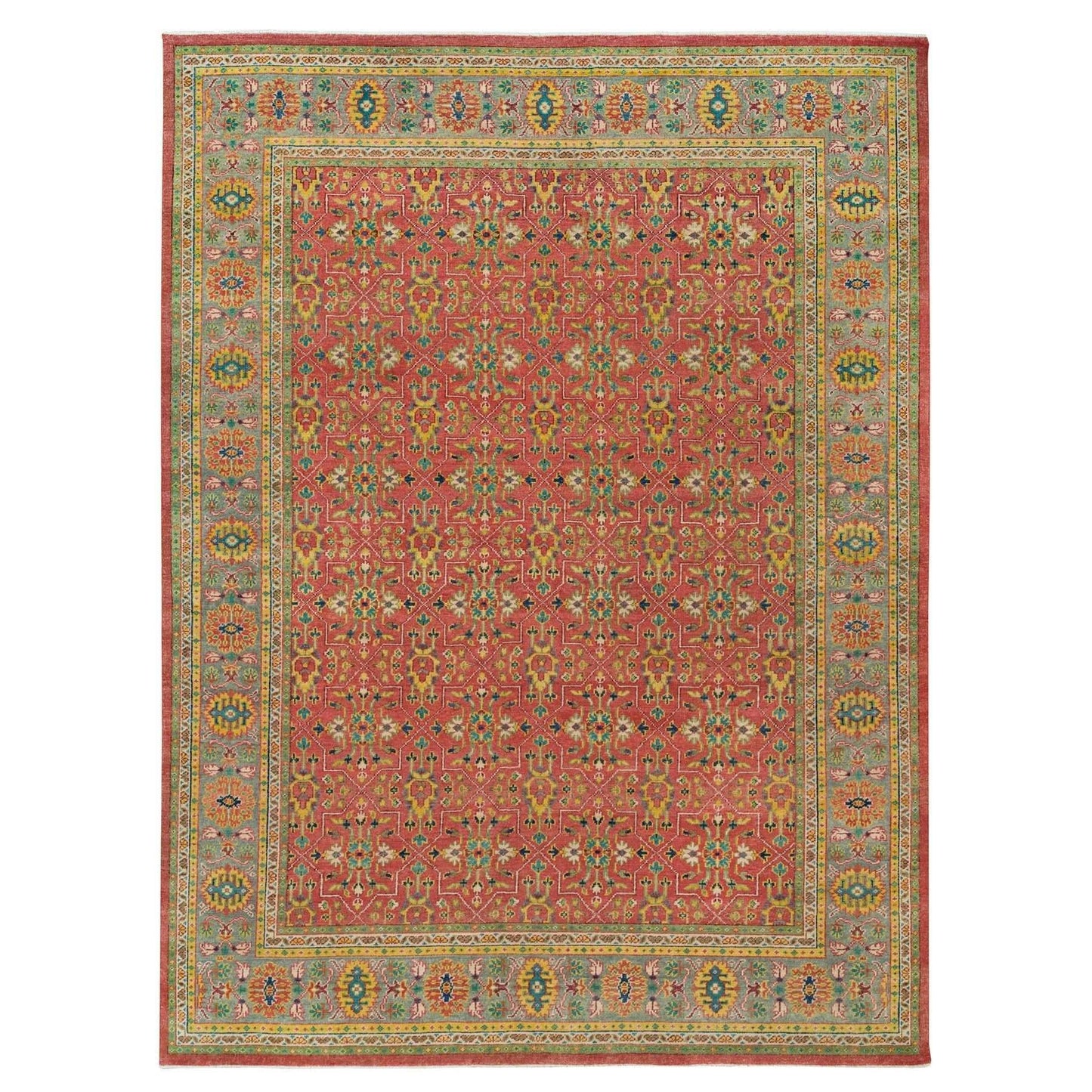 14'X16'5" Red Pure Wool Hand Knotted Antiqued Oushak Design Oversized Rug