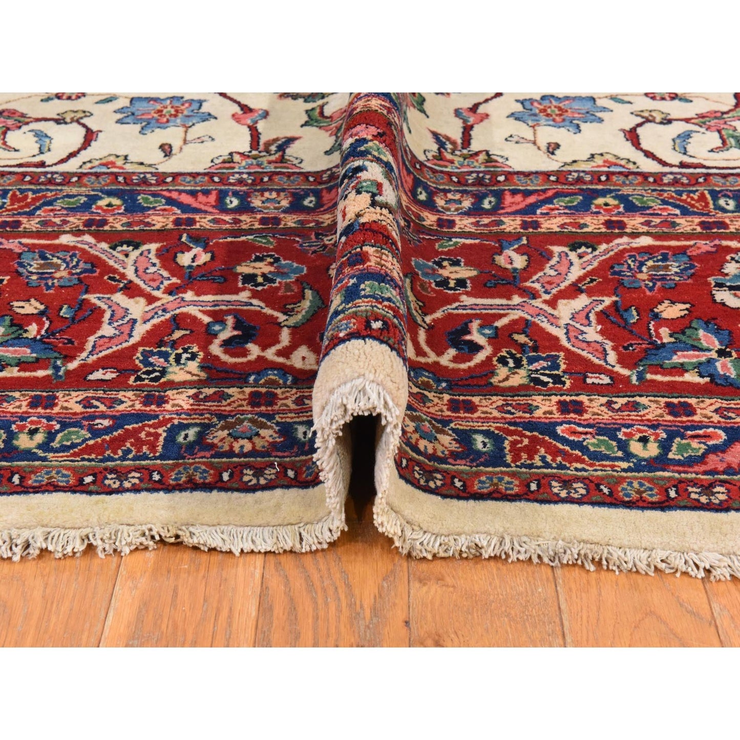 10'1"X13'9" Ivory Semi Antique Zoroastrian Saroogh Wool Hand Knotted Rug