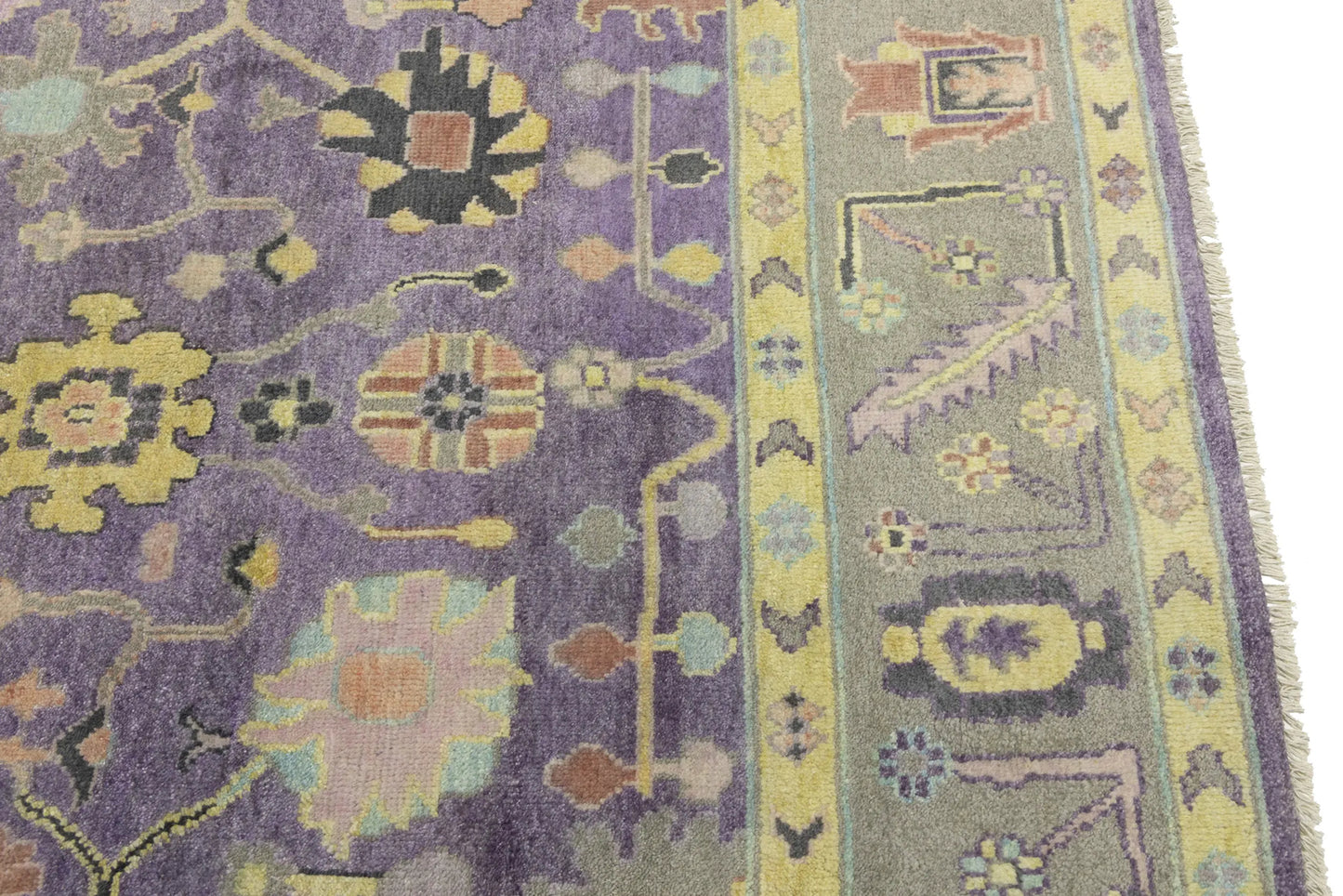 Hand-Knotted Muted Oushak Rug Colorfast Oriental
