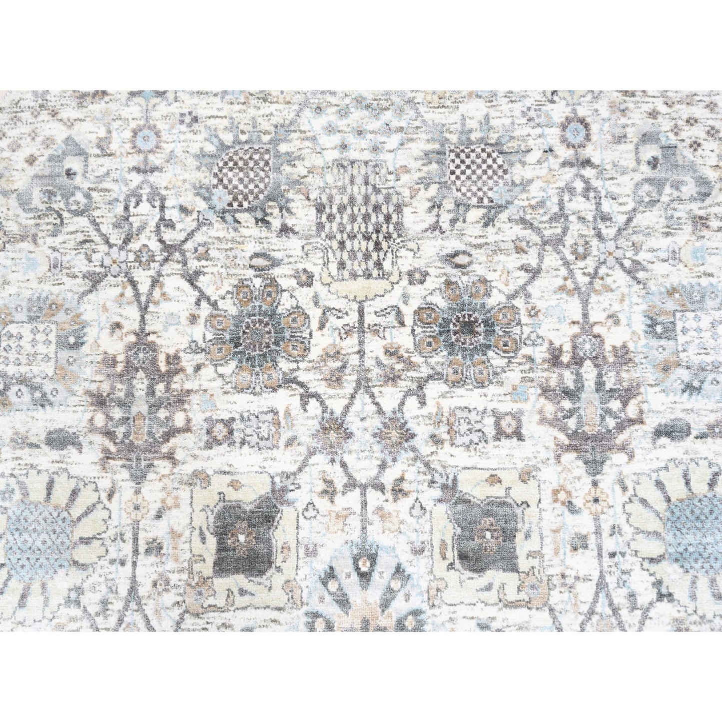 5'1"X5'1" Ivory Silk With Textured Wool Tebraz Hand Knotted Oriental Rug