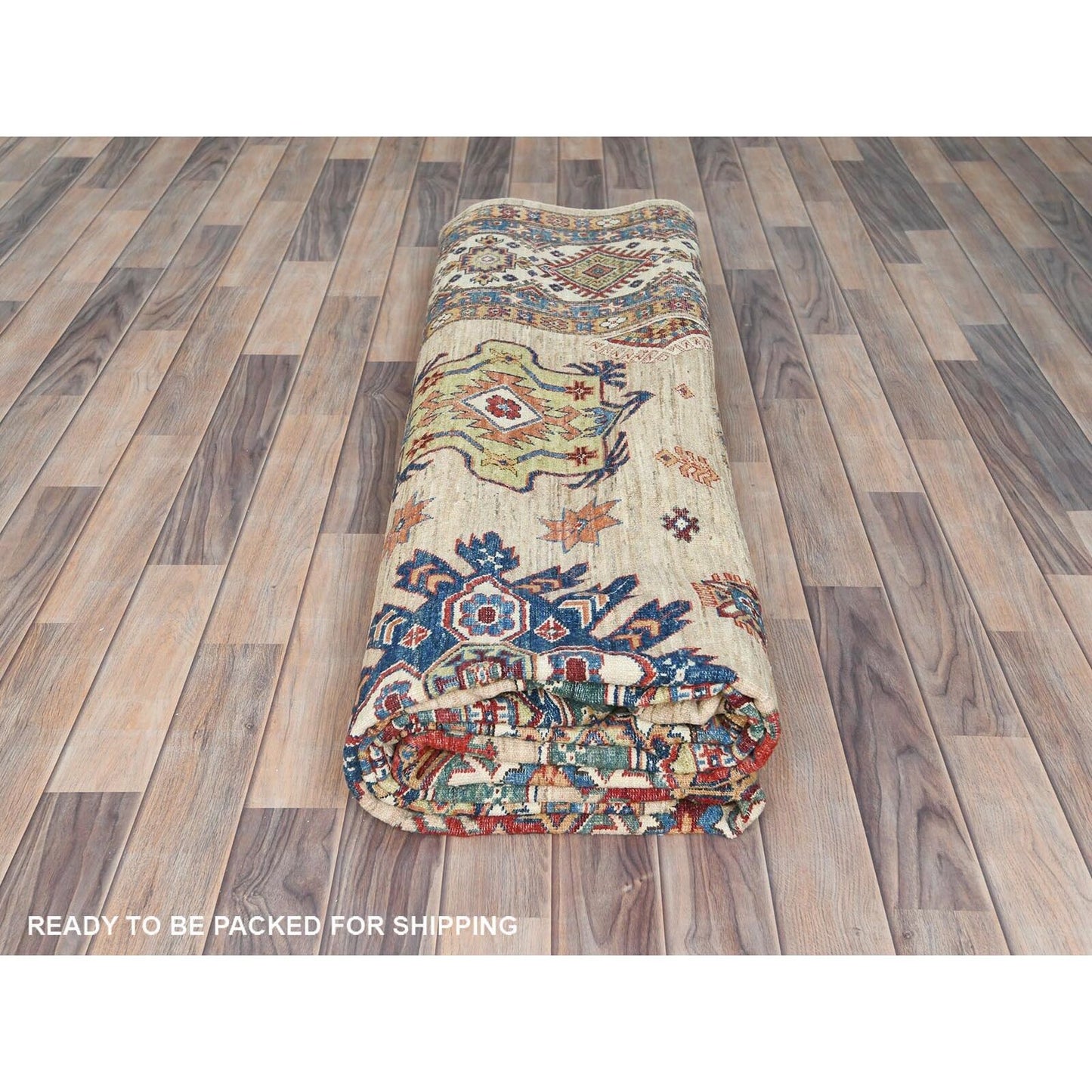 9'X12' Honey Brown Pure Wool Hand Knotted Afghan Super Kazak Rug