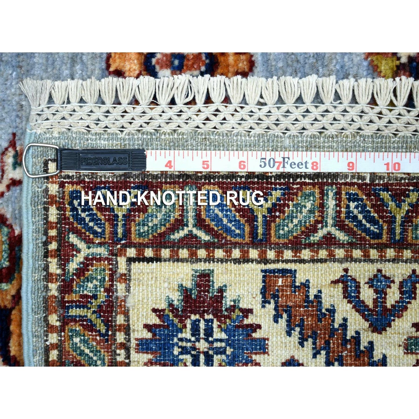5'X6'8" Blue Ghazni Wool Hand Knotted Afghan Super Kazak Rug