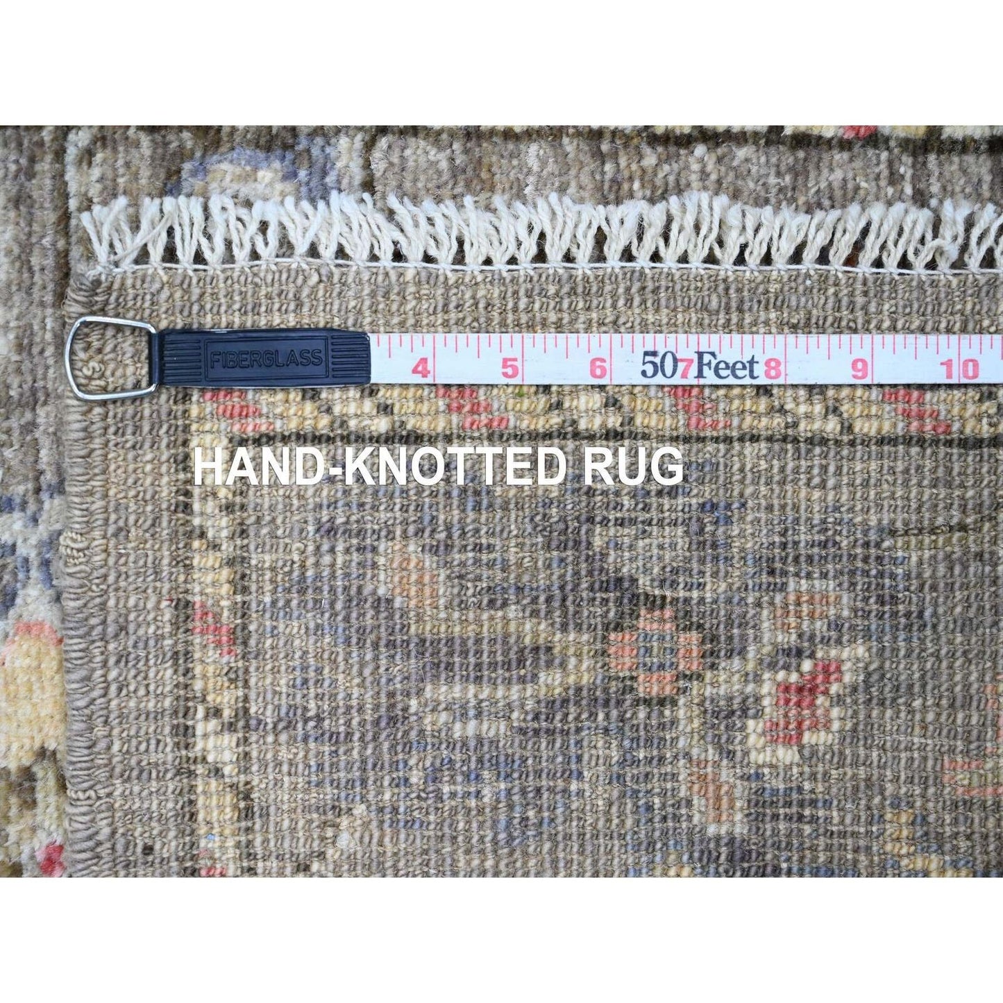 2'9"X5'10" Brown Angora Oushak Vines Design Wool Hand Knotted Runner Rug