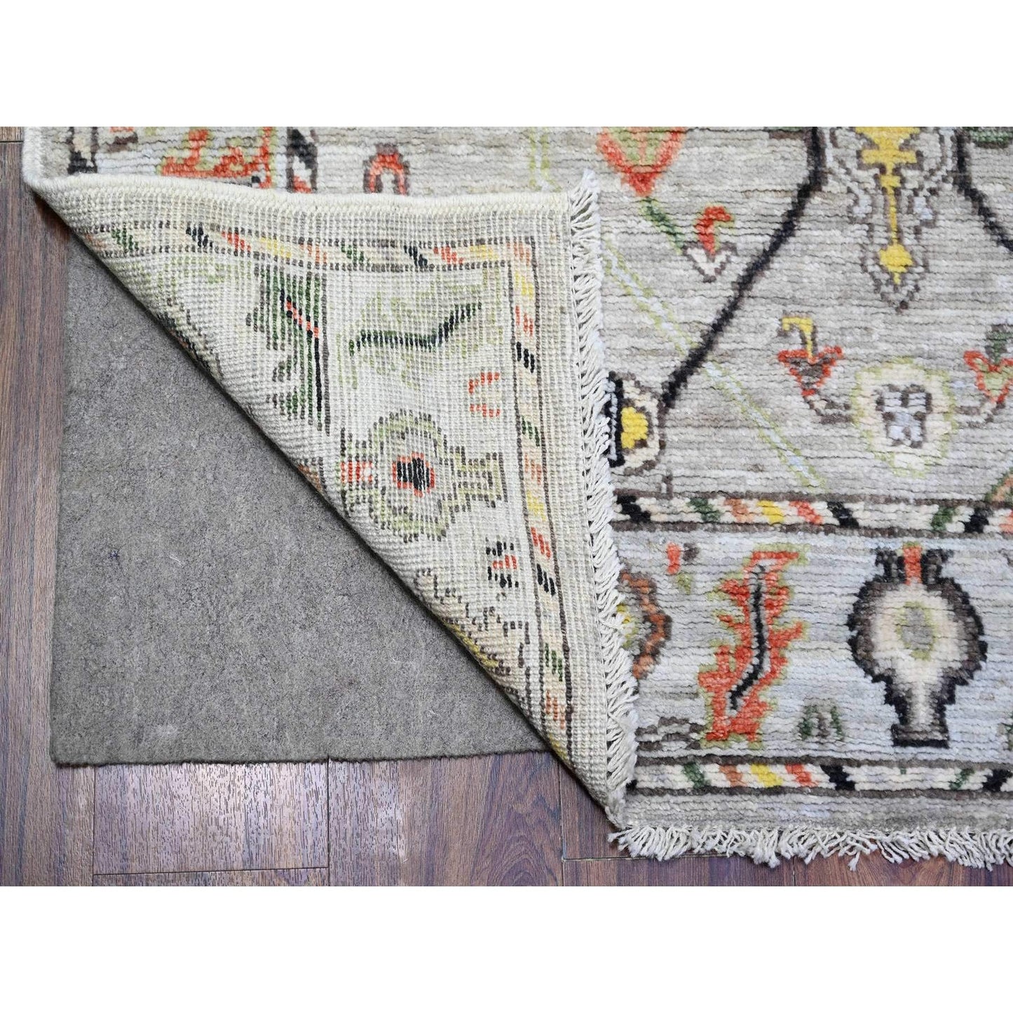 4'X9'10" Gray Hand Knotted Afghan Angora Oushak Wool Wide Runner Rug