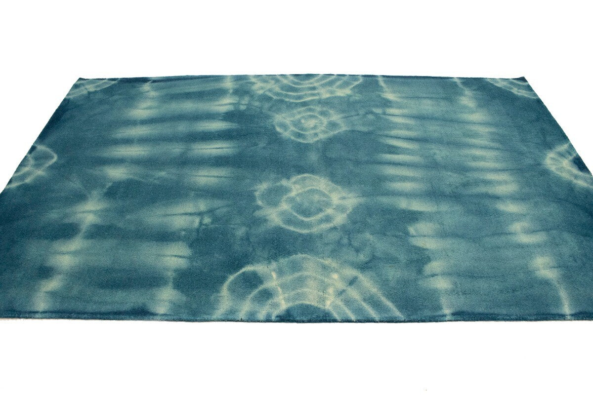 5X8 Ft Hand-Tufted Teal Wool Rug Modern Tie-Dye