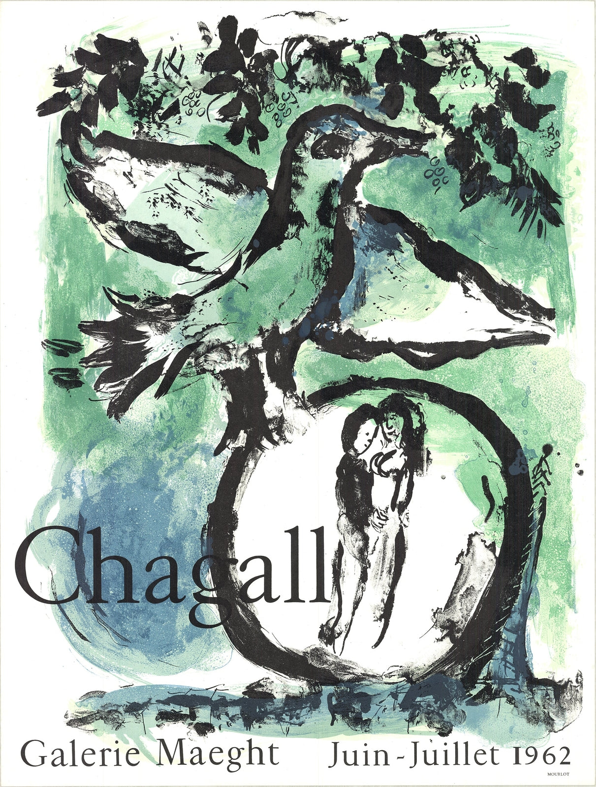 Marc Chagall Oiseau Vert " Lithograph Modernism Green, Black & Wh