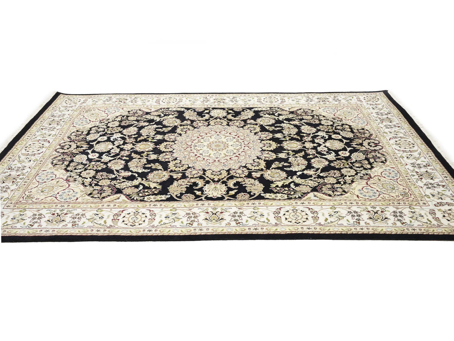 Indo-Nain Oriental Rug 6X9 Ft Black Floral