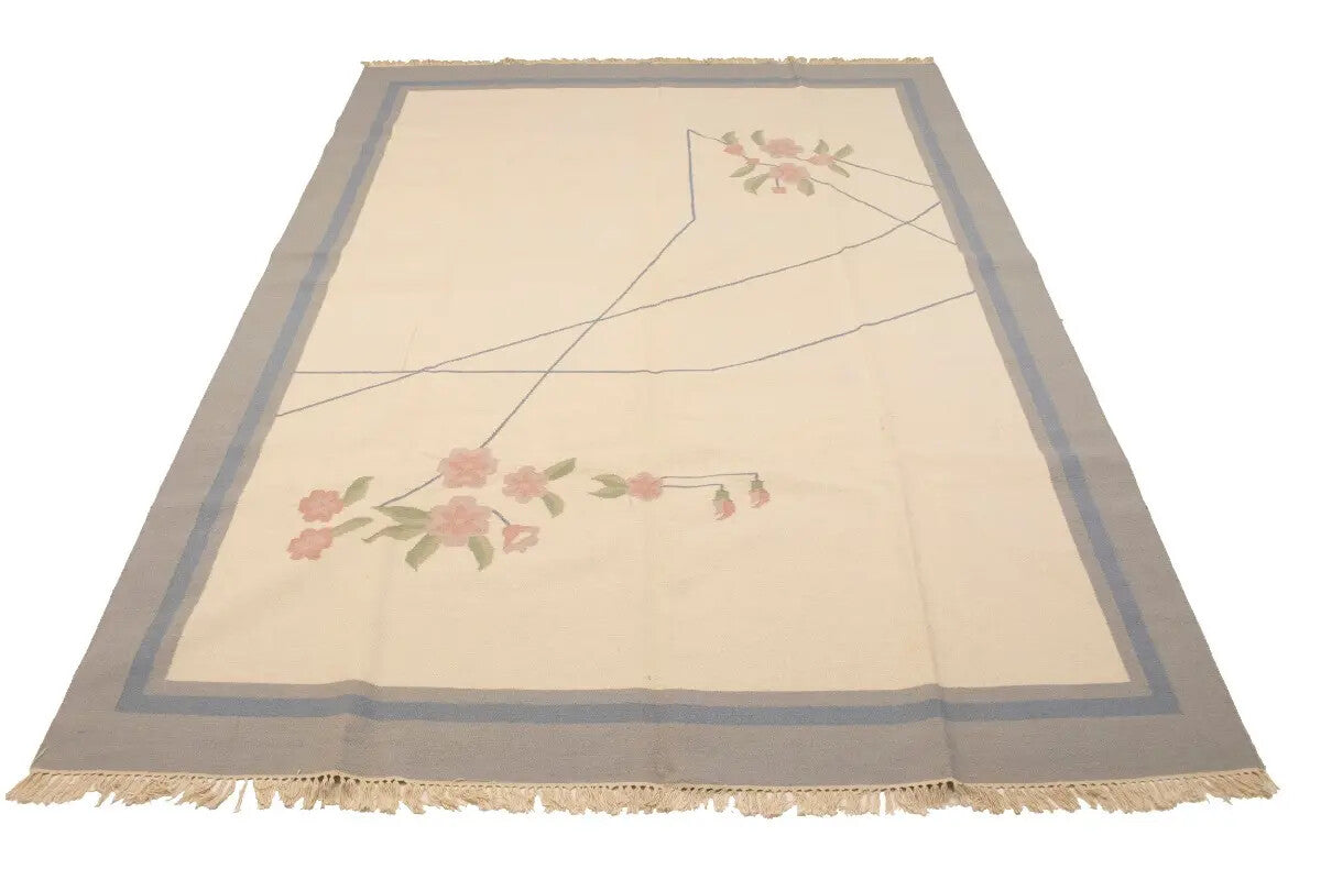 Large Contemporary Floral Dhurrie Rug Reversible