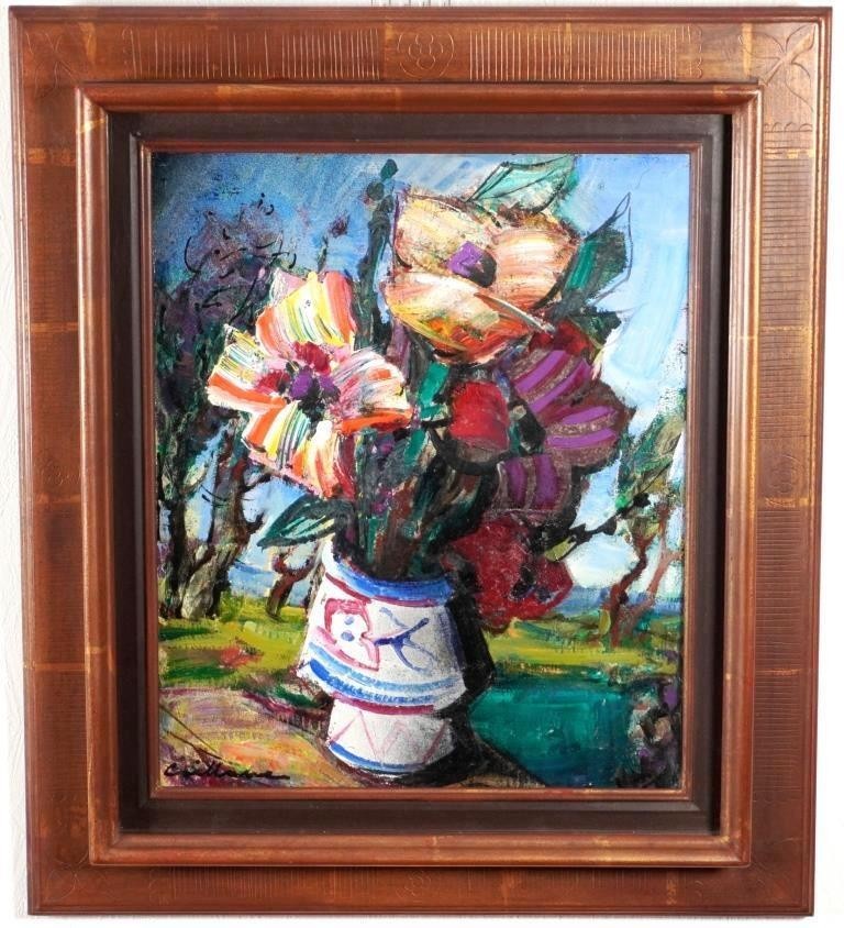 Rodolphe Caillaux "Le Bouquet Dans La Campagne" 1979 Original Oil Painting
