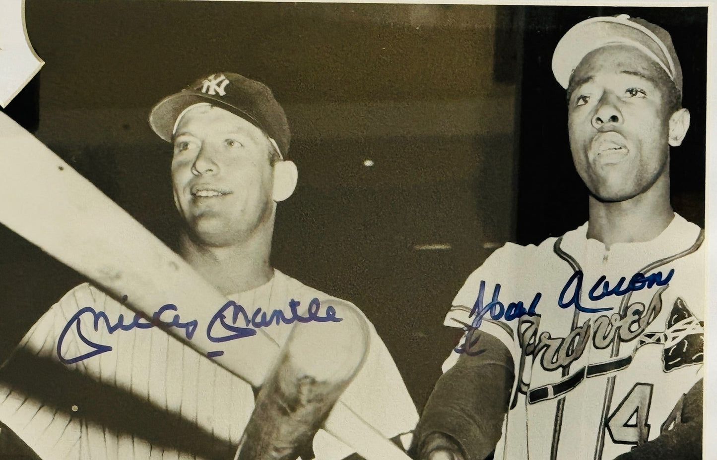Mickey Mantle Hank Aaron Autographed Framed 11X14