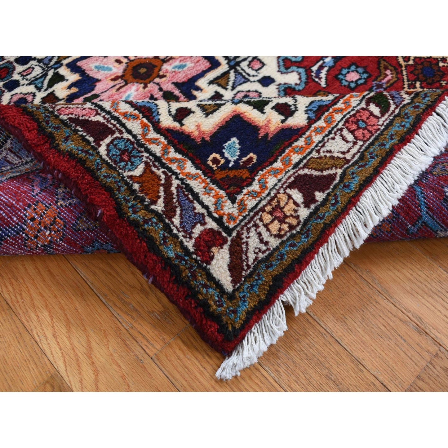3'7"X4'8" Red New Zoroastrian Bohemian Khmadan Pure Wool Hand Knotted Rug