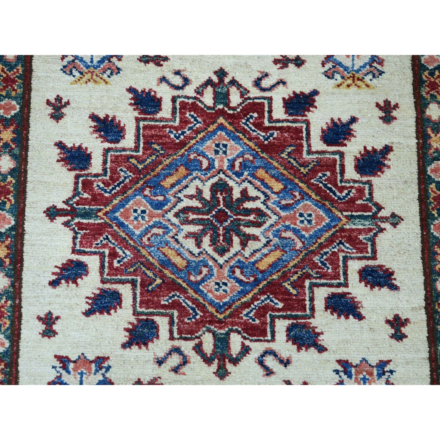 2'10"X19'1" Ivory Super Kazak Geometric Xl Runner Handmade Oriental Rug