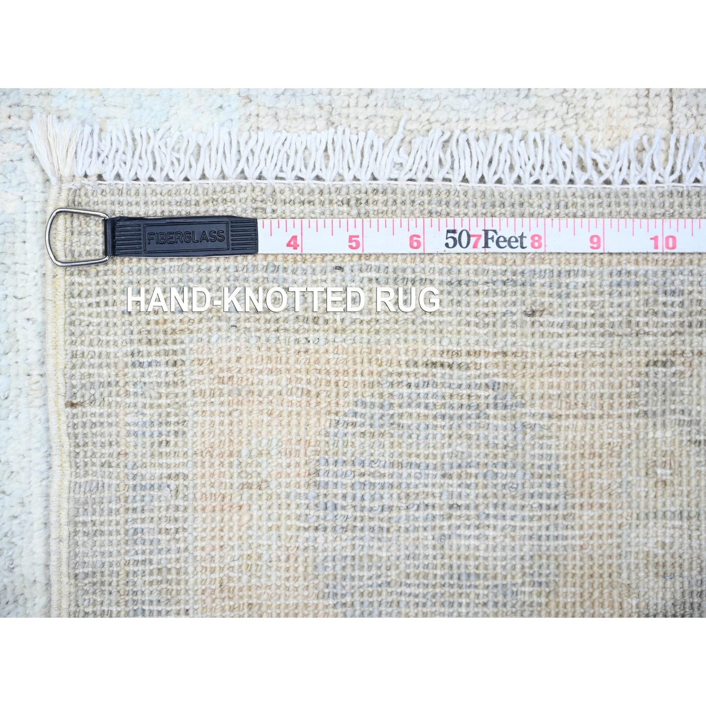 4'X12'2" Gray White Wash Peshawar Wool Hand Knotted Runner Oriental Rug