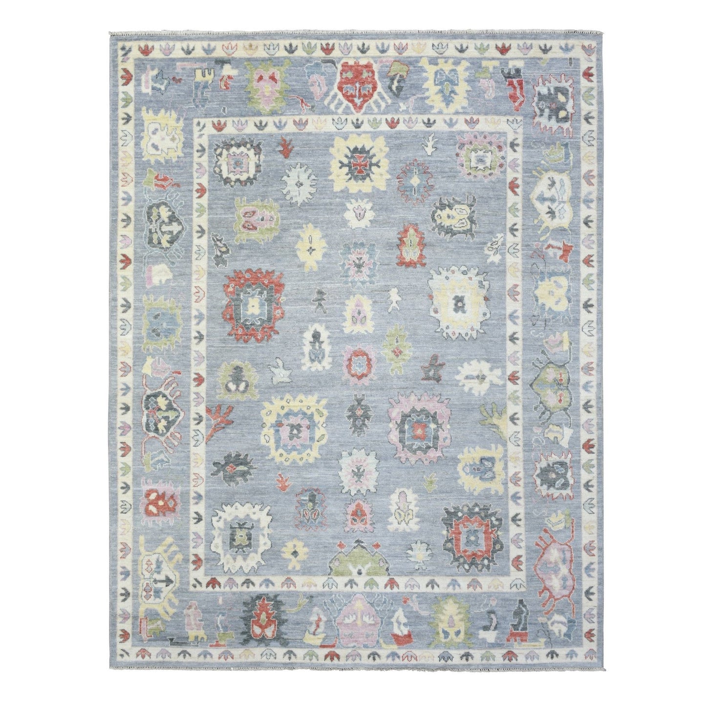 8'X10'7" Gray, Afghan Angora Oushak, Pure Wool Hand Knotted, Rug