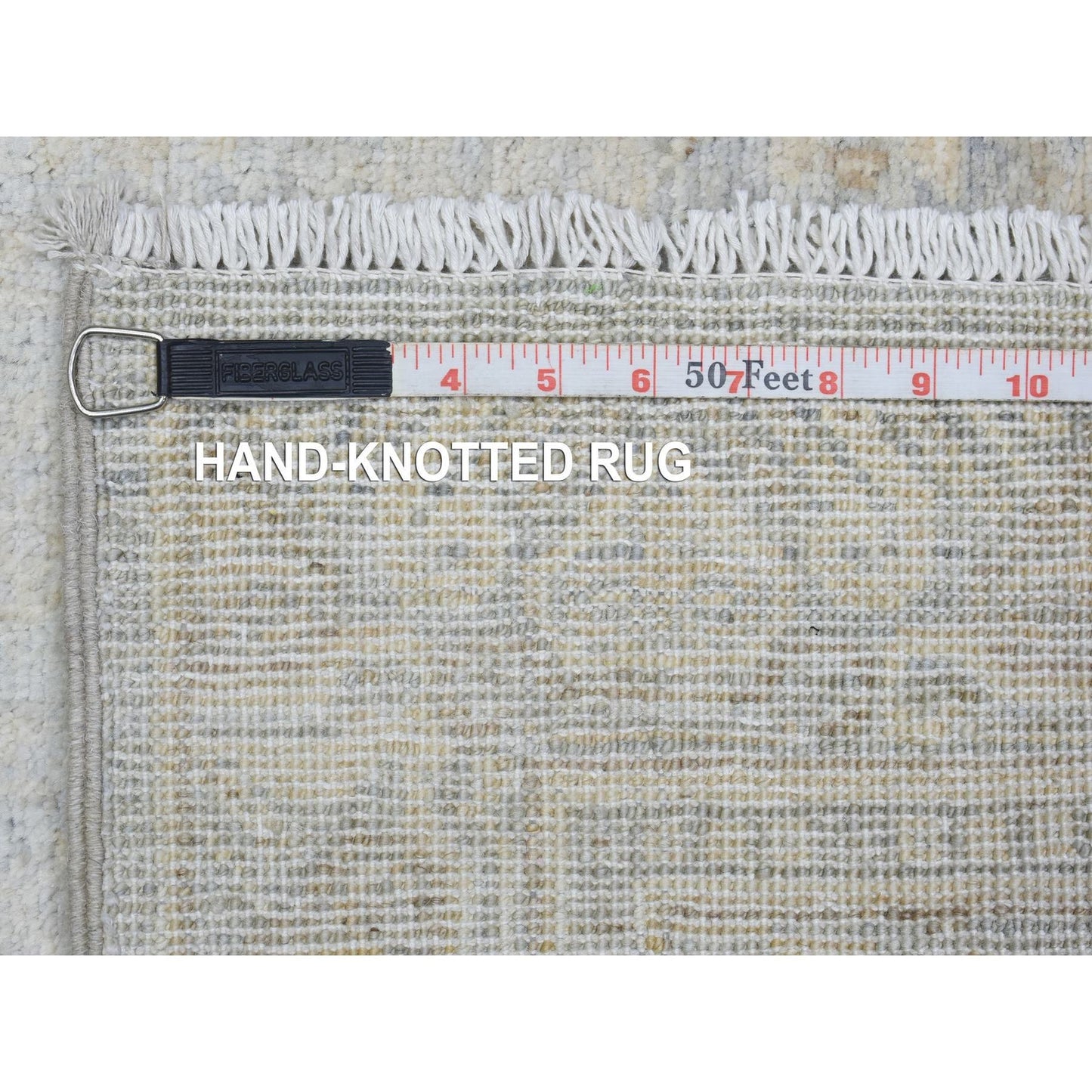 2'8"X9'6" Blue, Hand Knotted Washed Out Peshawar, Soft Wool, Runner Rug