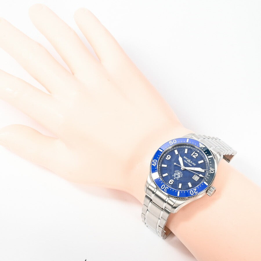 Montblanc 1858 Ice Sea Automatic Date Mb129369 Blue Men'S Used Watch #61016