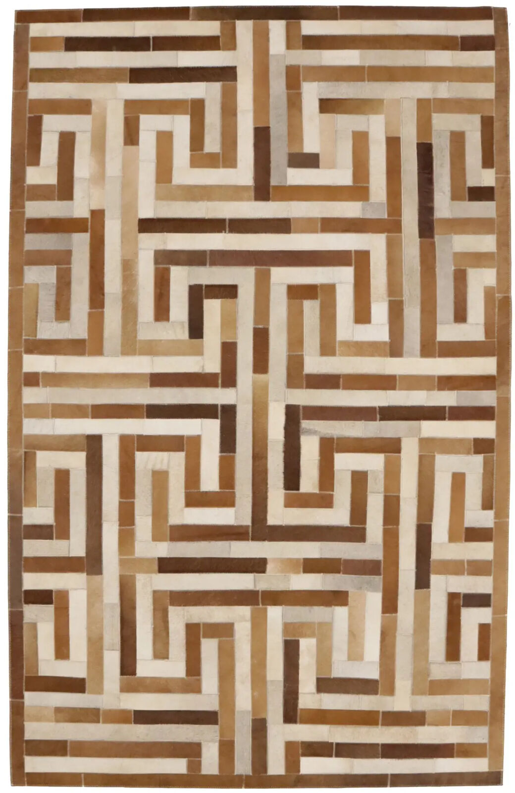 Handcrafted Brown Beige Cowhide Leather Rug