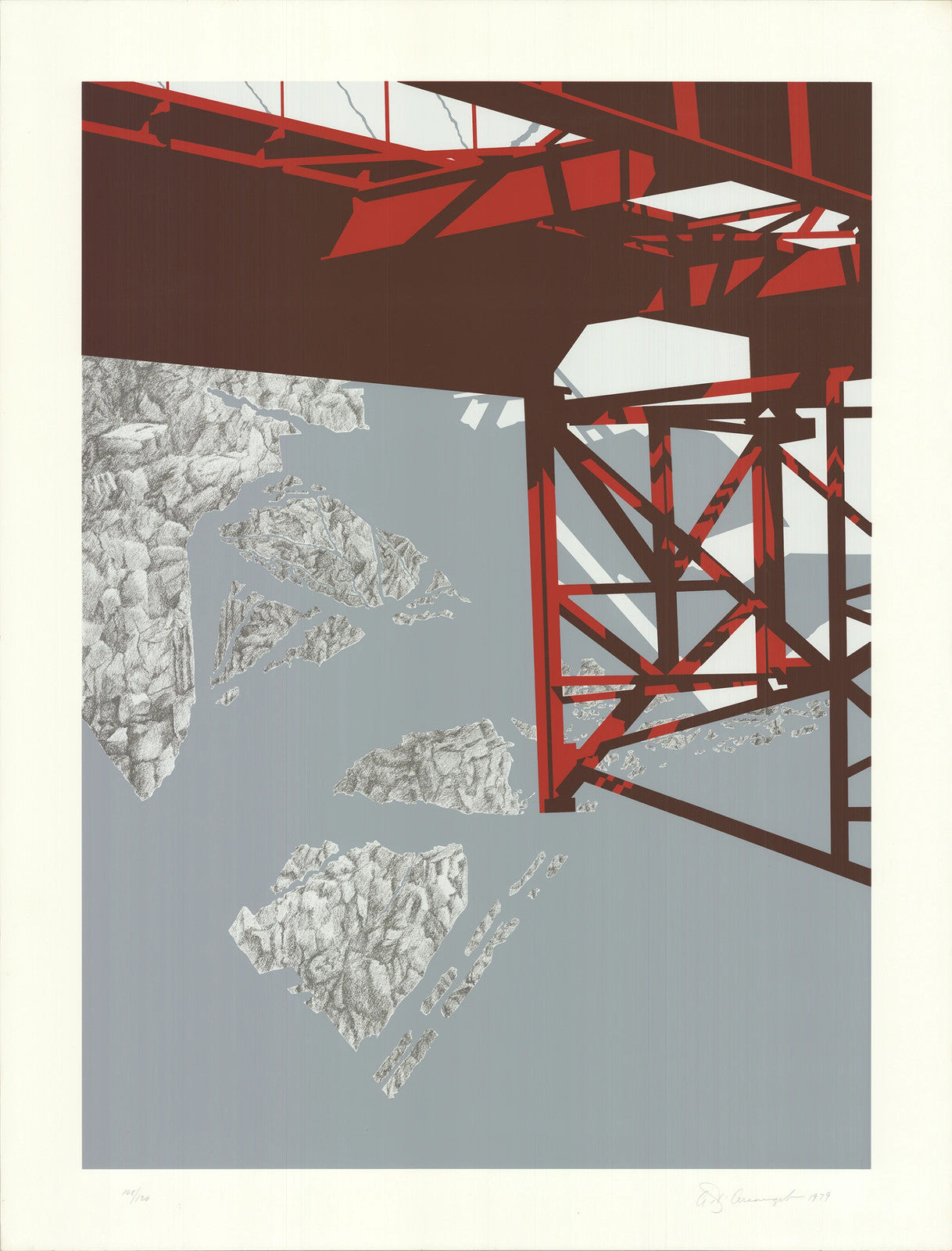 Allan D'Arcangelo Red Bridge Signed " Serigraph Pop Art Gray, Red