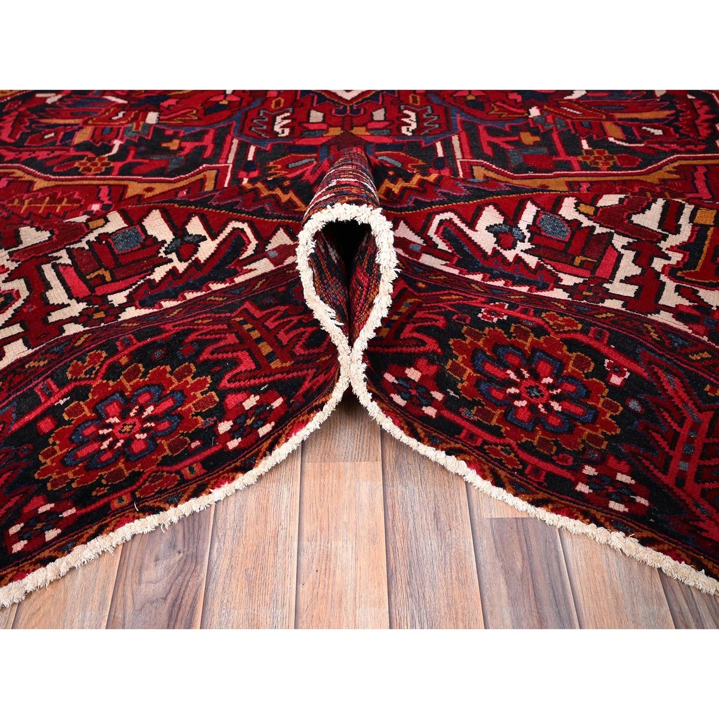 9'7"X12'6" Dutch Tulip Red Semi Antique Hand Knotted Heris Shiny Wool Rug
