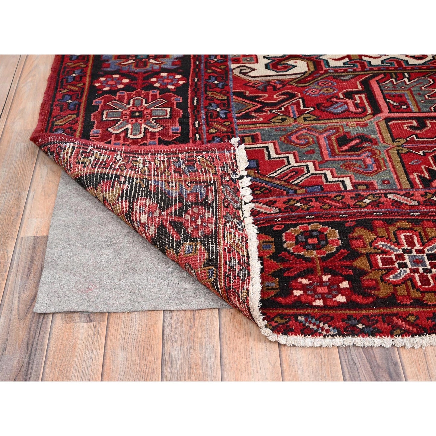 9'9"X12'6" Red Pure Wool Hand Knotted Vintage Zoroastrian Heris Rug