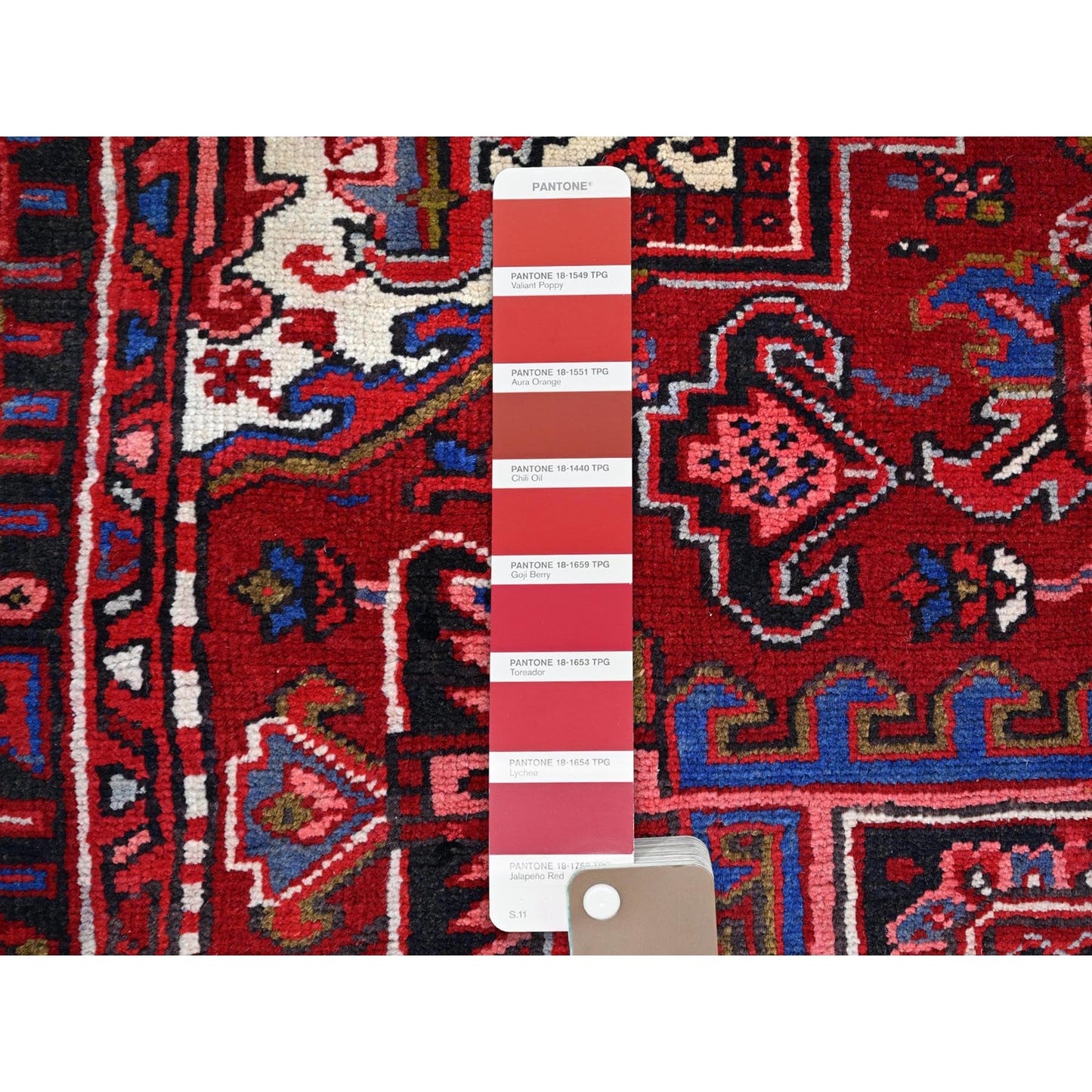 8'4"X11'3" Candy Apple Red With Salt White Corners Old Heris Oriental Rug