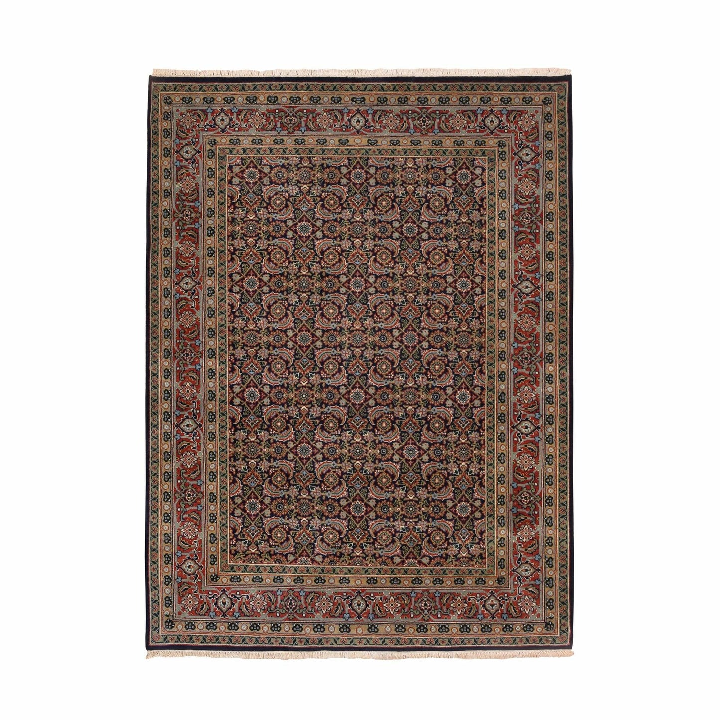 5'1"X7'1" Midnight Blue All Over Herrita Design Hand Knotted Wool Rug