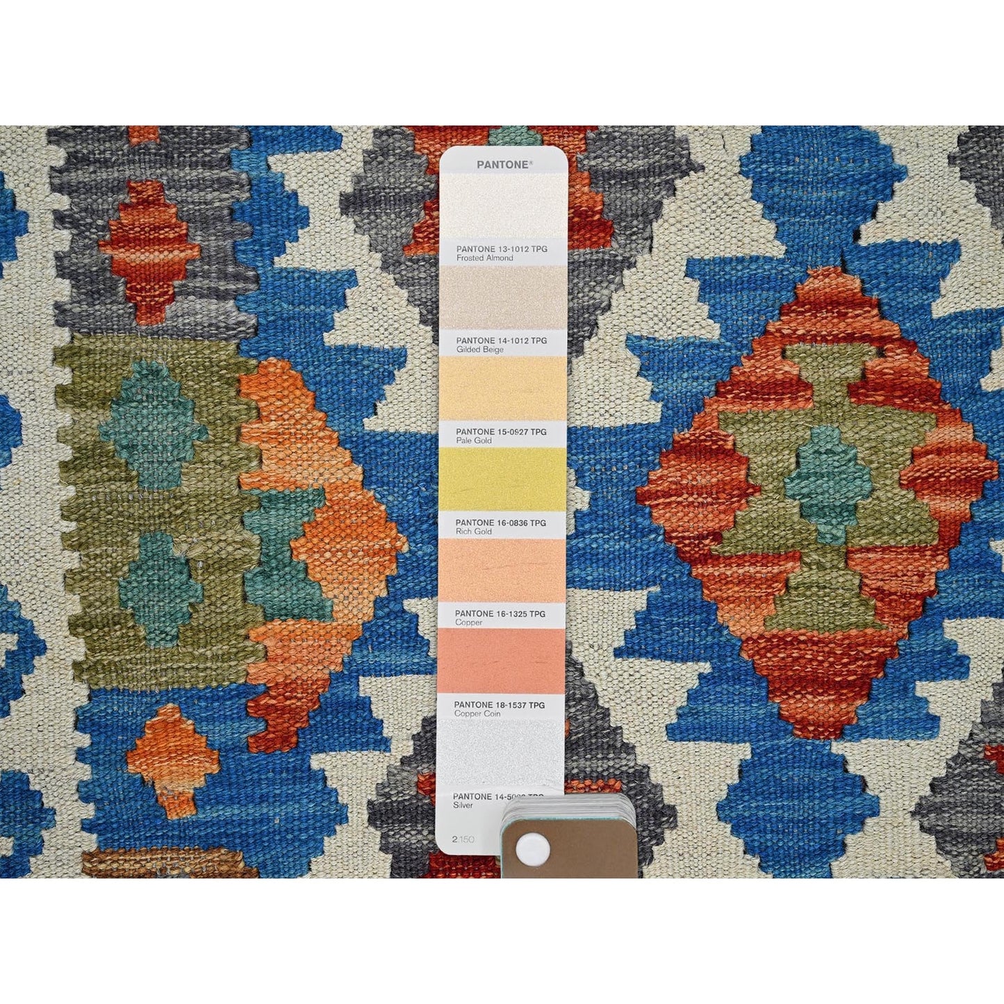 2'10"X8'3" Blue Flat Weave Geometric Afghan Kilim Pure Wool Runner Rug