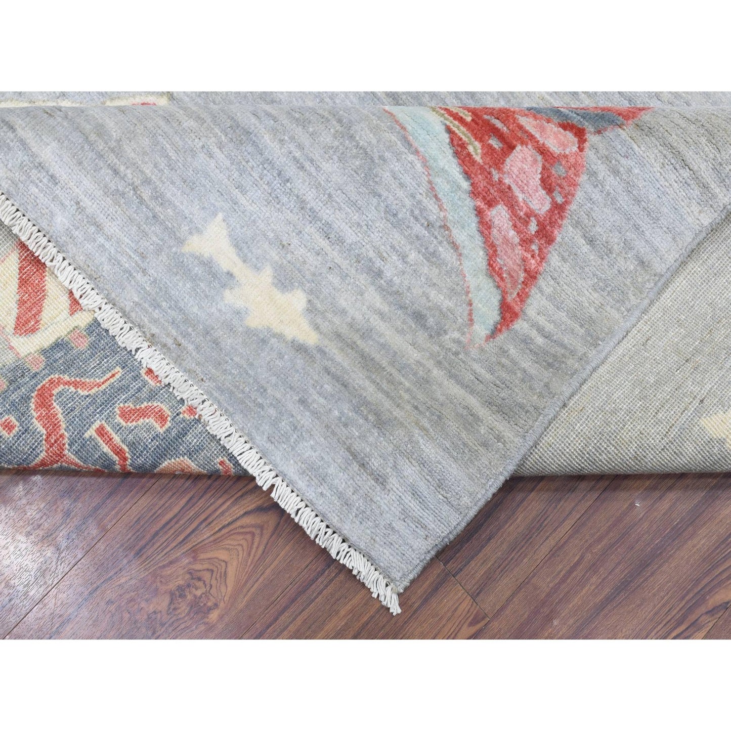 9'2"X11'9" Light Gray Soft Wool Hand Knotted Afghan Peshawar Rug