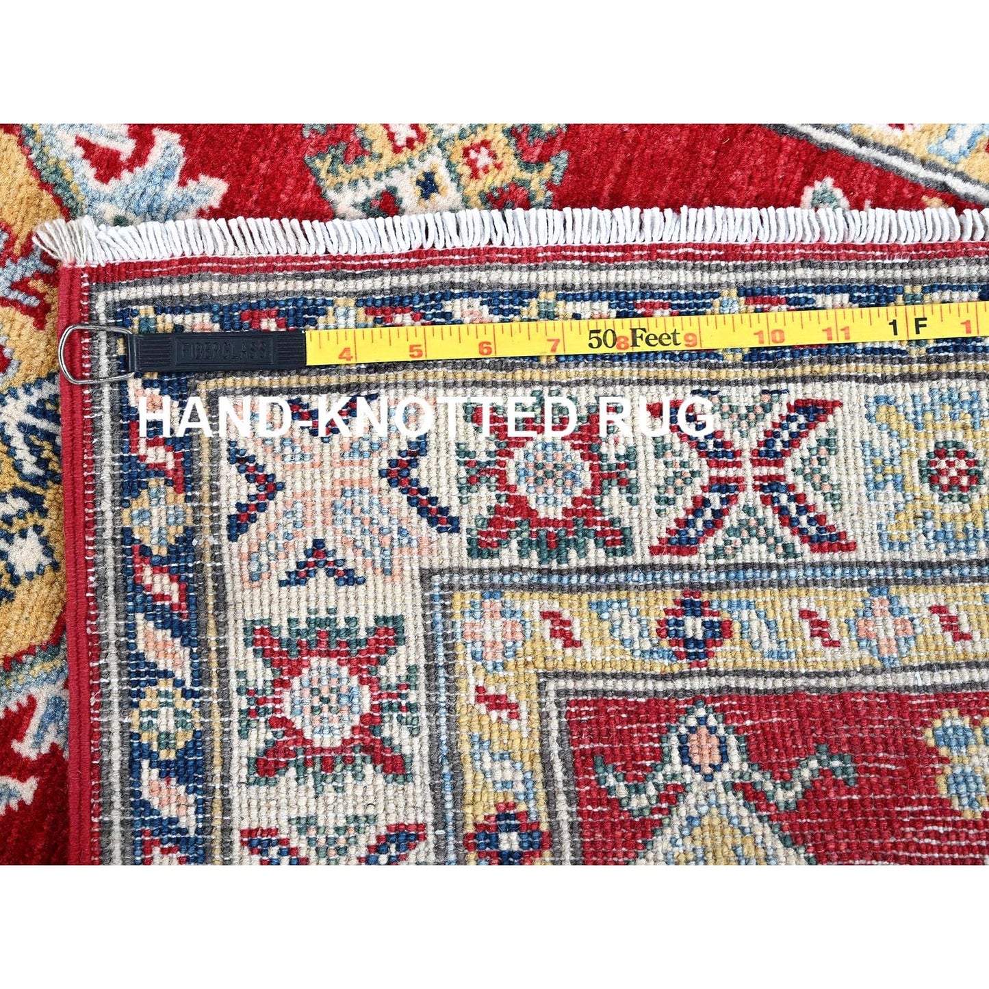 2'7"X8'1" Red Kazak With Tribal Design Hand Knotted Soft Wool Runner Rug