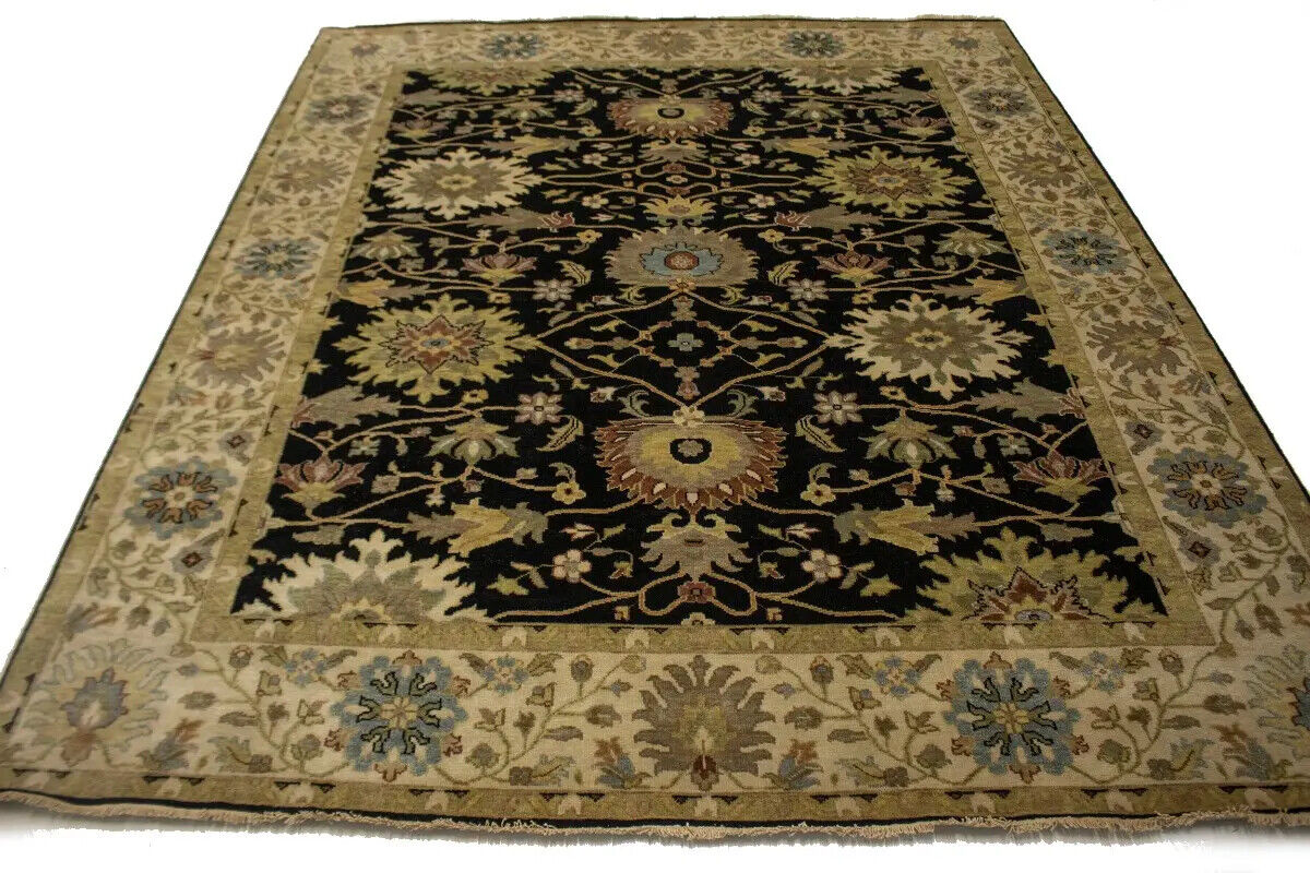 Antique Washed Black Floral Peshawar Rug Osh