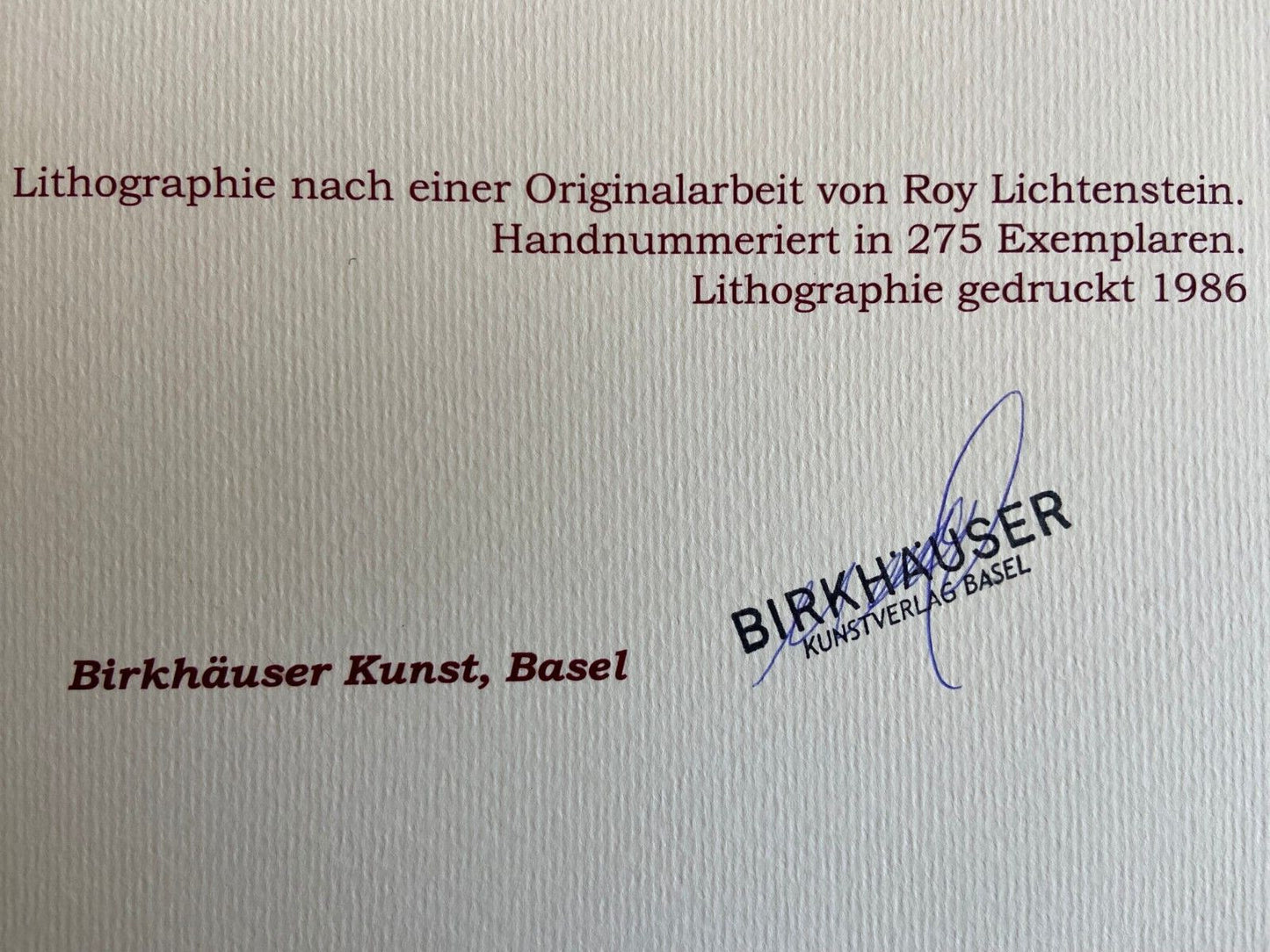 Roy Lichtenstein Lithograph Coa E Firmata
