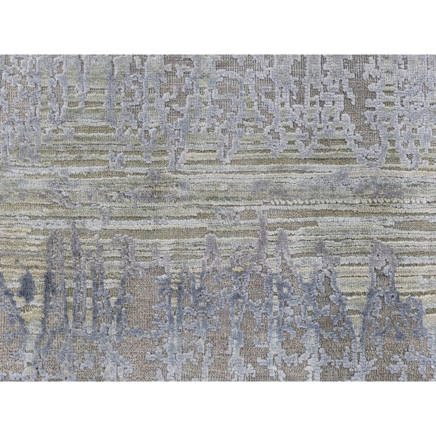 9'X12'5" Pink Cardiac Design Textured Wool And Pure Silk Hand Knotted Rug