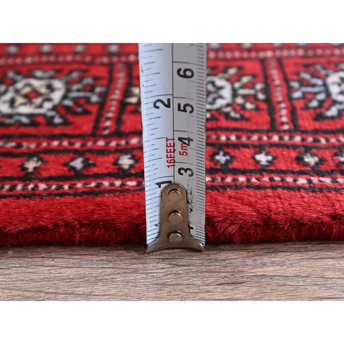 2'X6' Chili Red Princess Bokara Soft Wool Hand Knotted Narrow Runner Rug