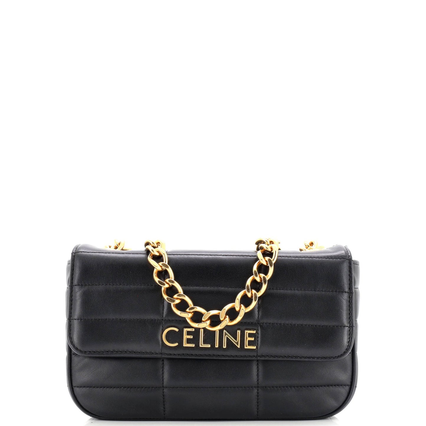 Celine Logo Chain Flap Bag Quilted Goatskin Small