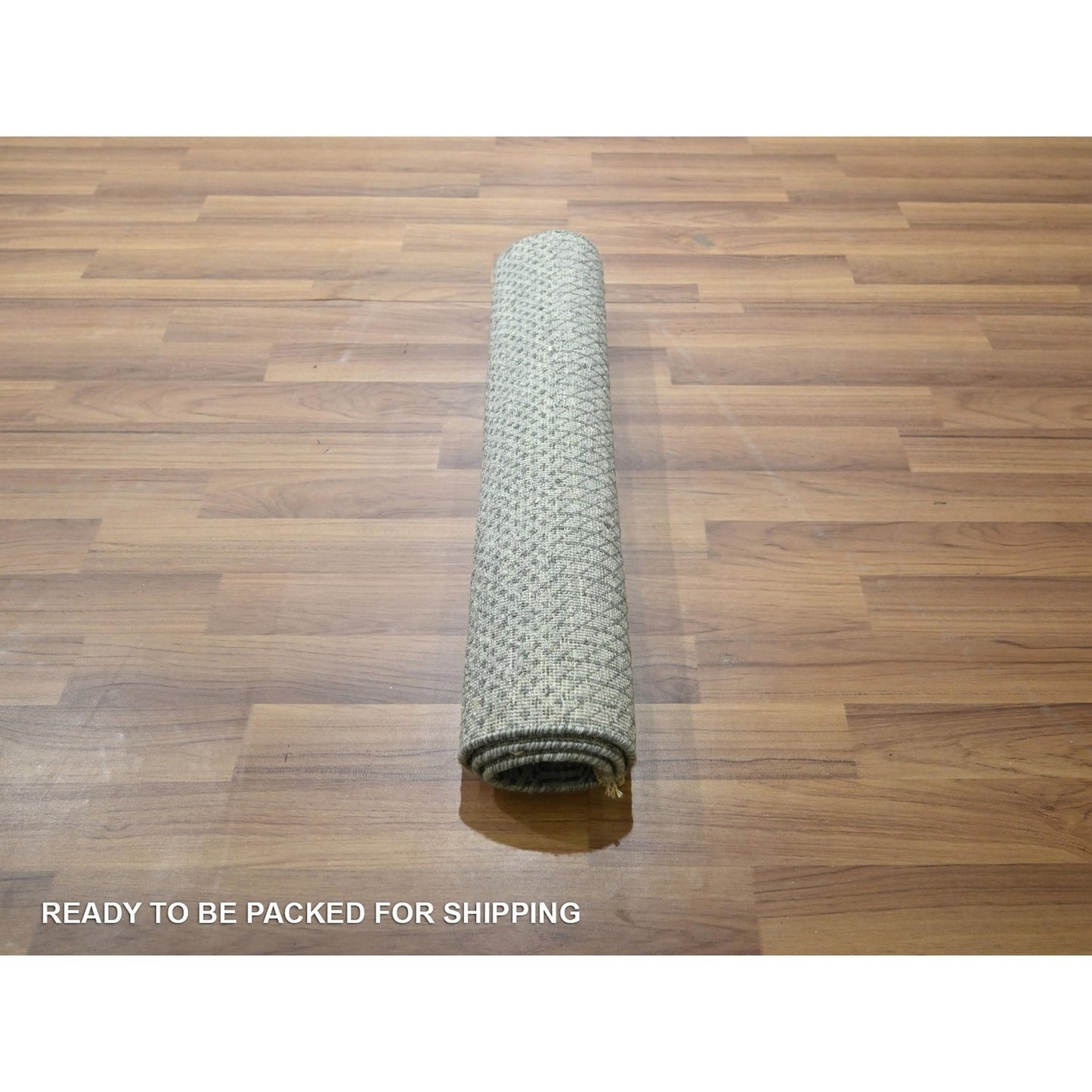 2'X3' Misty Gray Modern Grass Design Hand Knotted Wool With Silk Mat Rug