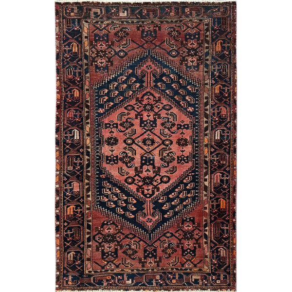4'1"X6'9" Blush Red Vintage Zoroastrian Khamadan Hand Knotted Pure Wool Rug