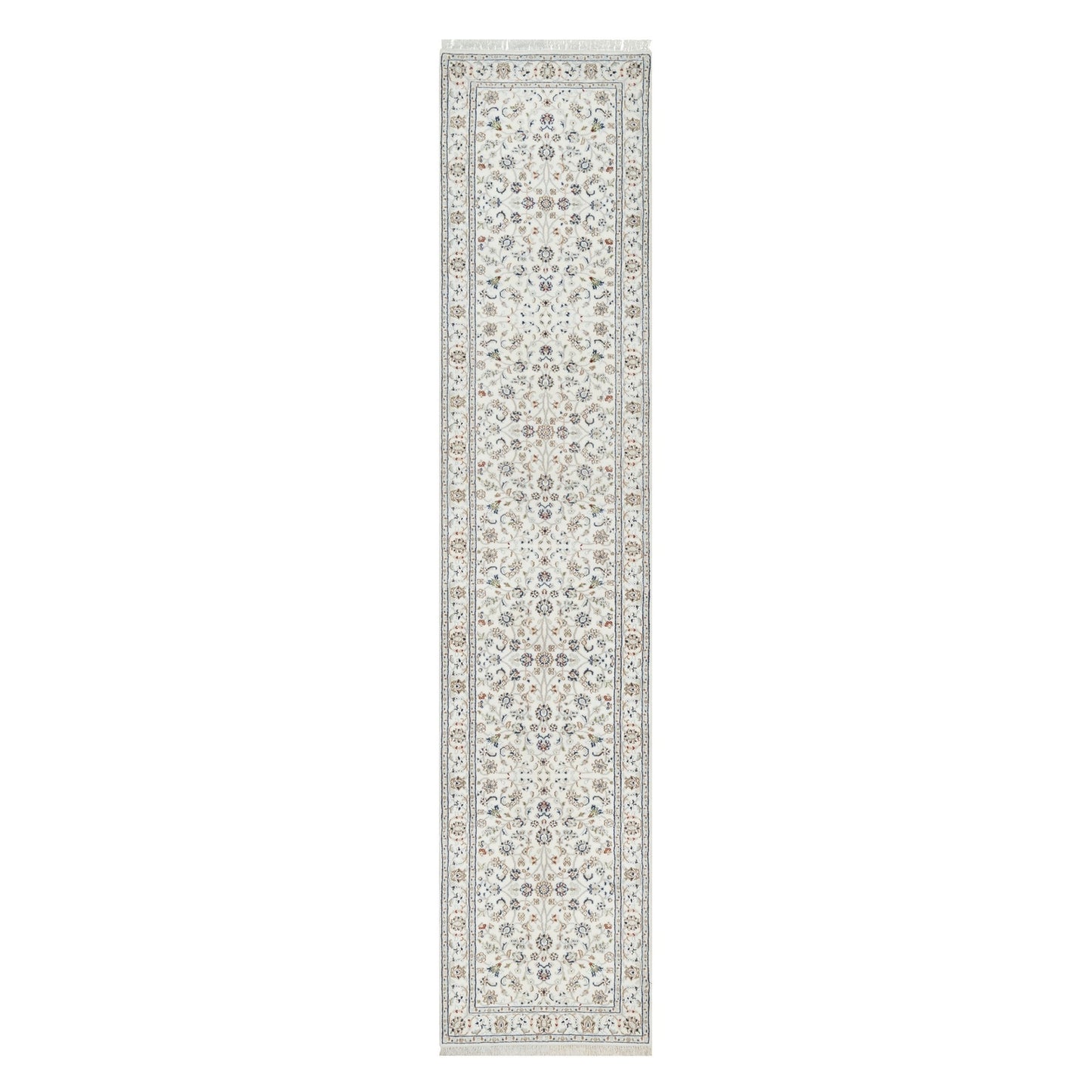 2'7"X12'2" White 250 Kpsi Wool And Silk Nain Hand Knotted Runner Rug