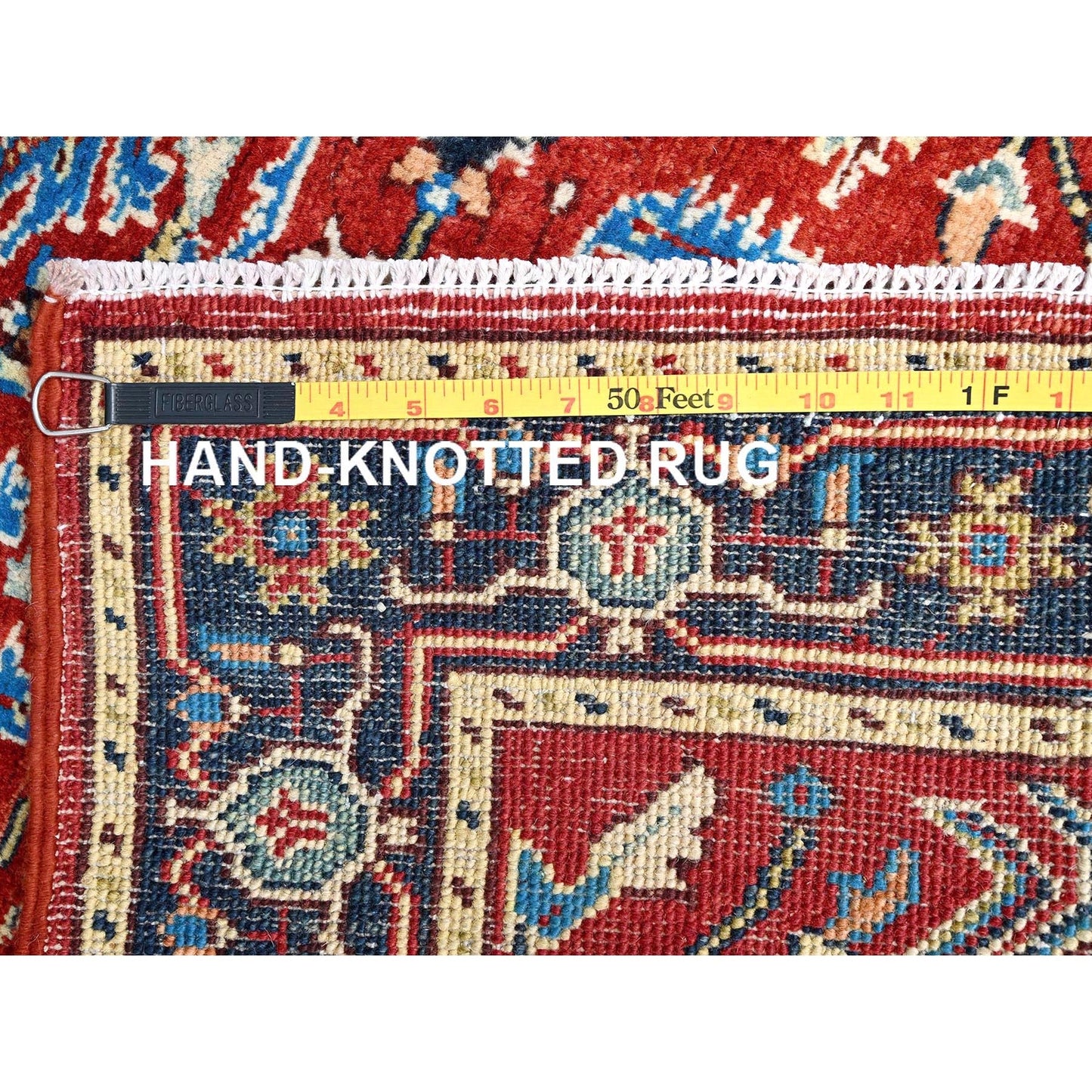 2'10"X4'7" Barn Red Seeripe Heris Design Soft Wool Hand Knotted Rug