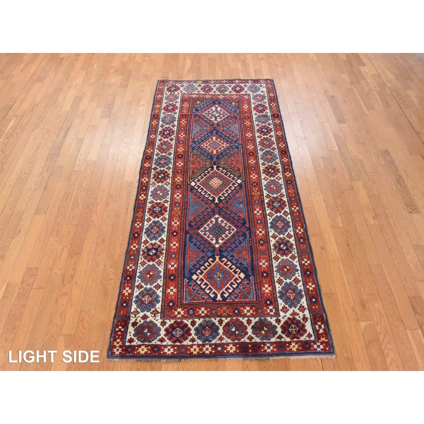 4'X9'4" Red Antique Caucasian Kazak 100% Wool Hand Knotted Runner Rug