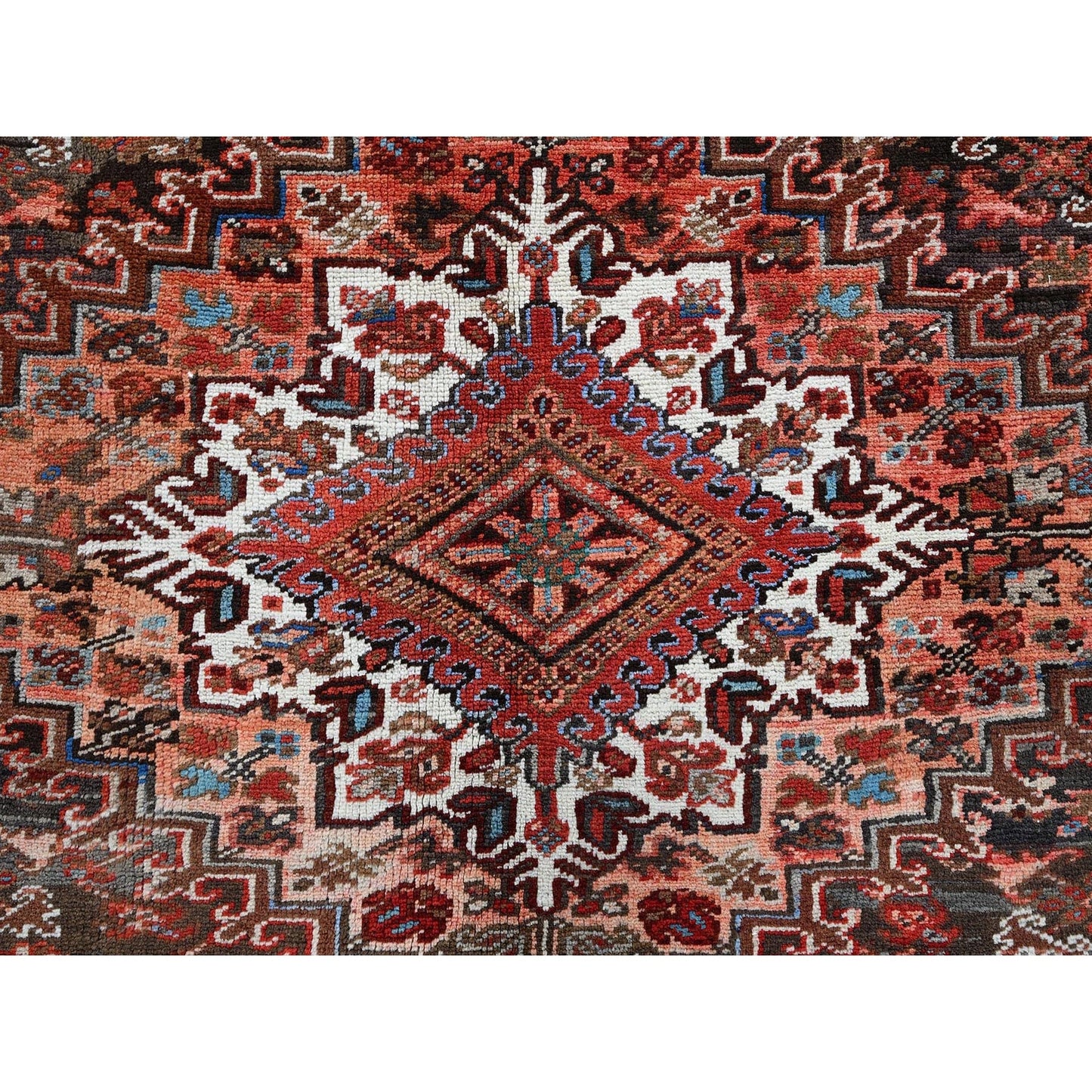 9'8"X12'4" Red Vintage Zoroastrian Heris Even Wear Wool Hand Knotted Rug