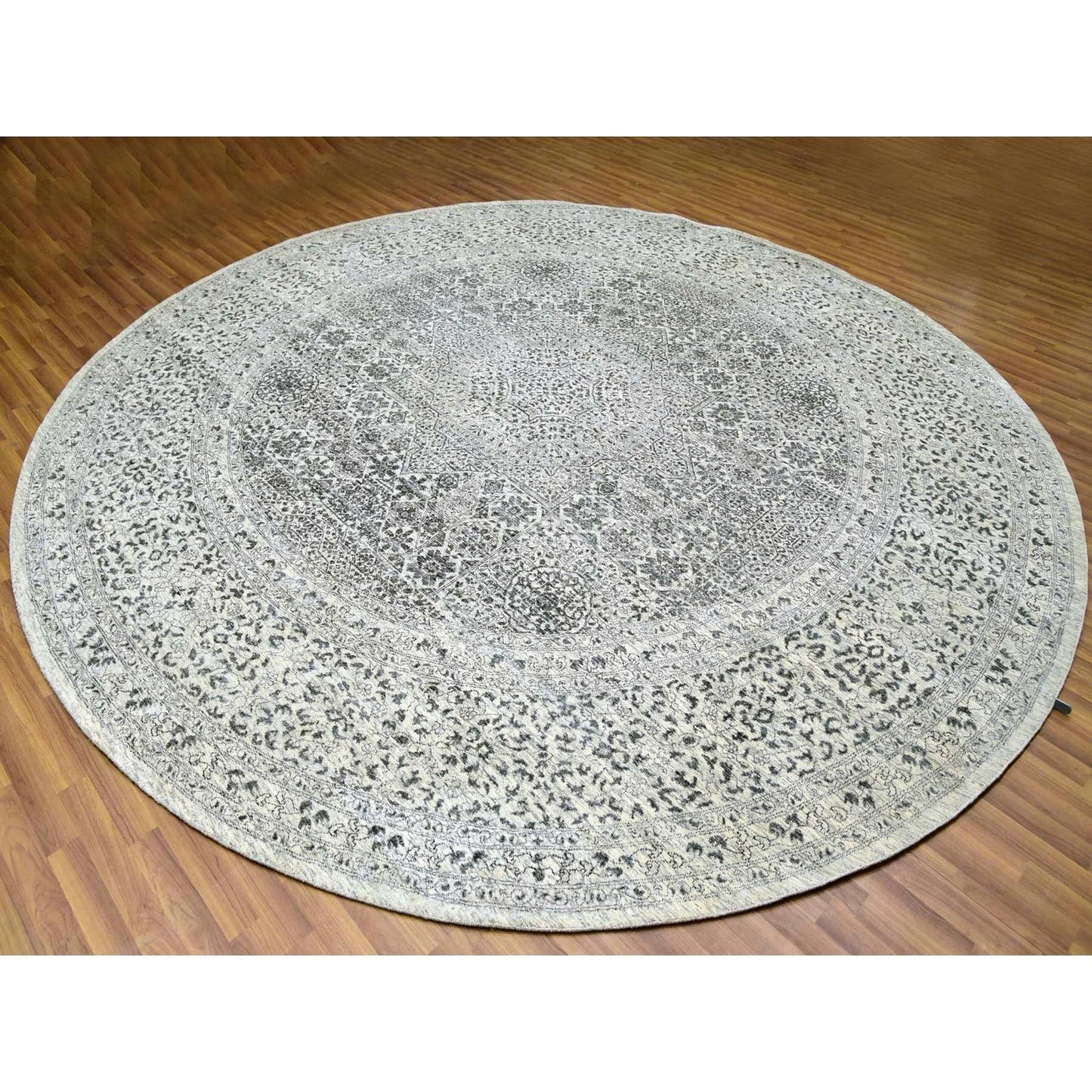 12'X12' Decorators White Hand Knotted Soft Wool Round Mamluk Dynasty Rug