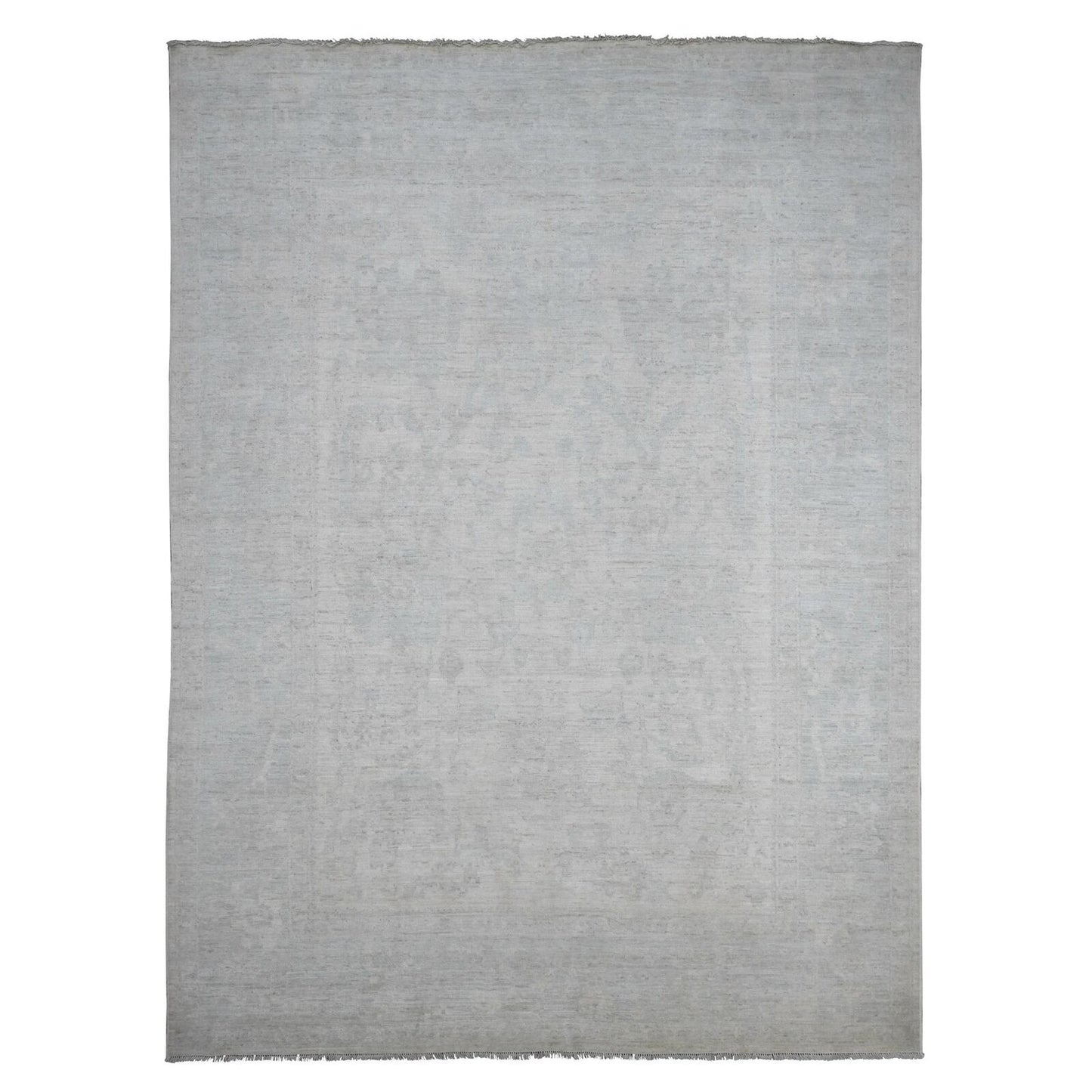 9'10"X13'9" Gray Afghan Angora Oushak Leaf Design Hand Knotted Wool Rug