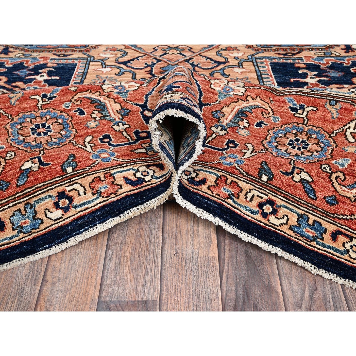 9'X12'1" Yale Blue Seeripe Heris Hand Knotted High Mountain Soft Wool Rug