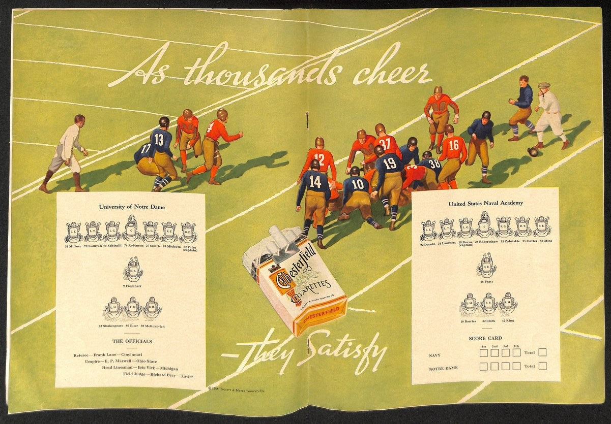 1934 Navy Vs Notre Dame Vintage College Football
