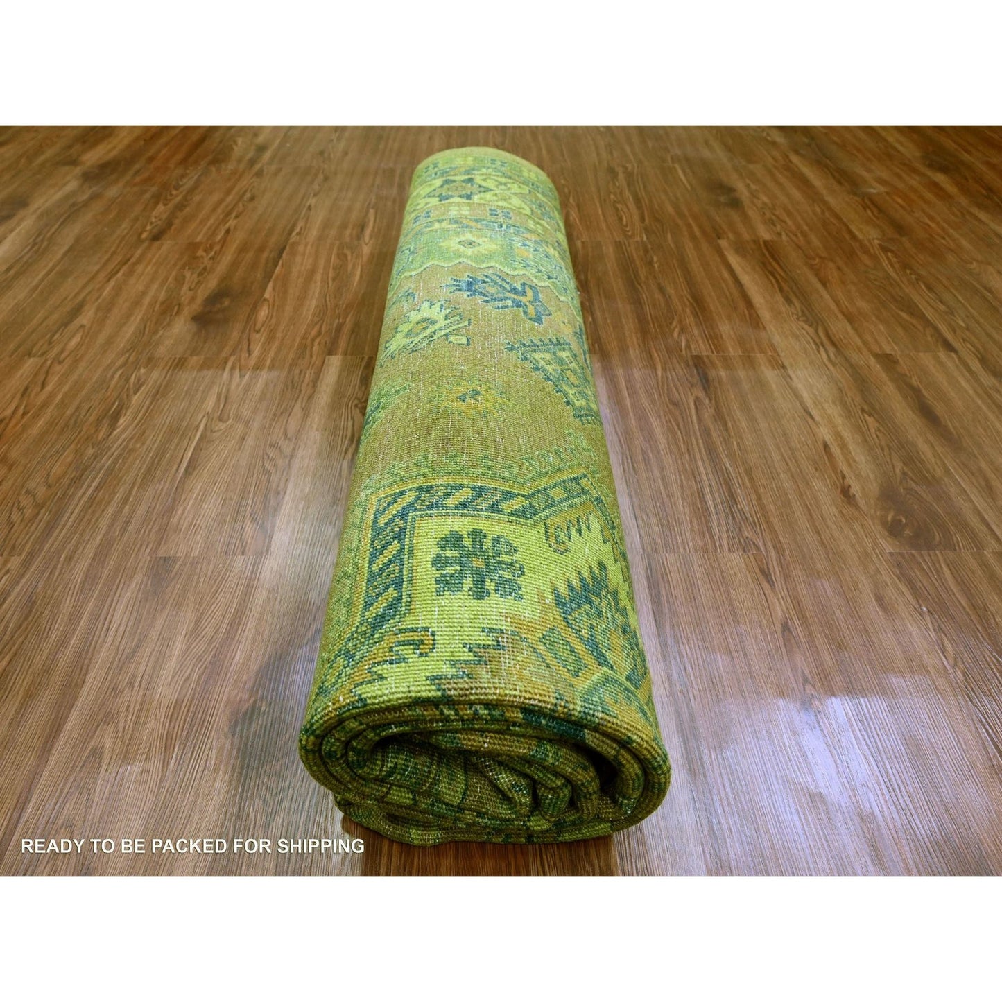 8'X9'6" Green Overdyed Kazak Medallions Design Hand Knotted 100% Wool Rug